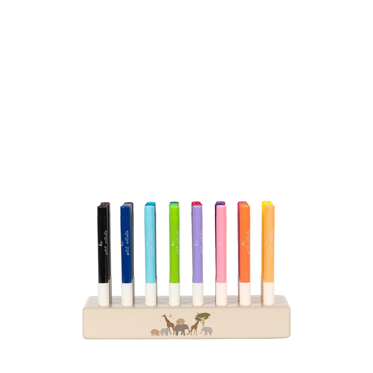 24 Markers In Wooden Block - Safari