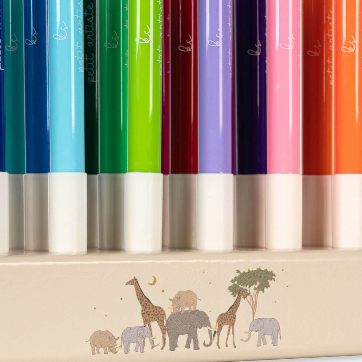 24 Markers In Wooden Block - Safari
