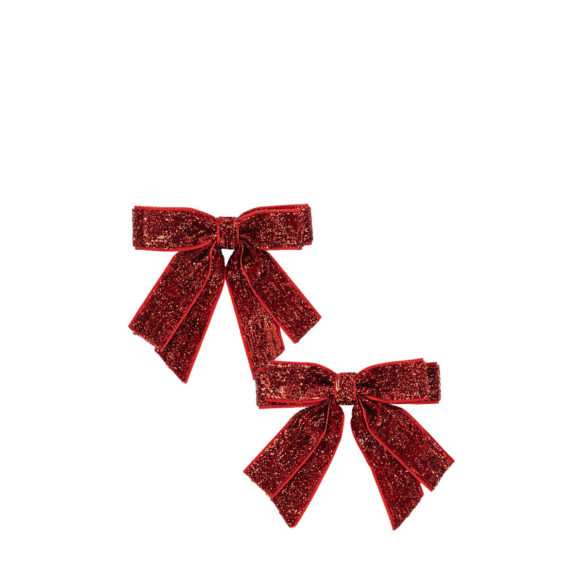 Velvet Double Bow Hair Clips - Red Glitter