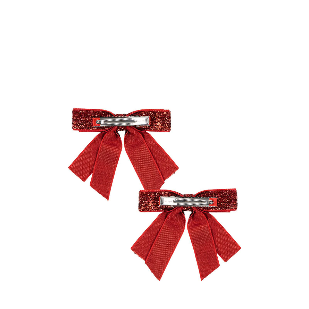 Velvet Double Bow Hair Clips - Red Glitter