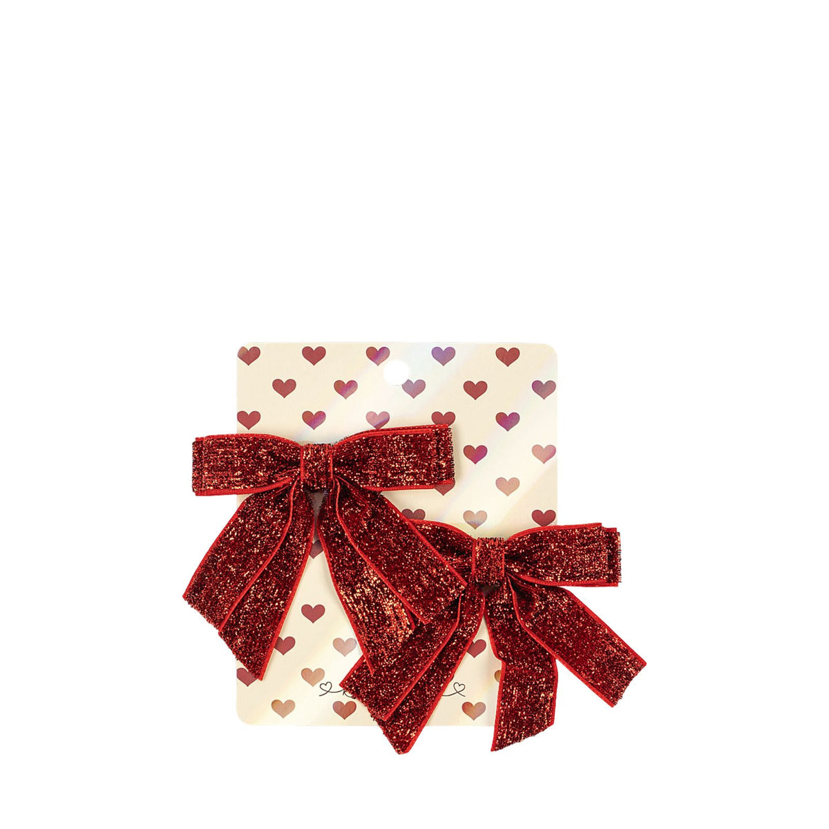 Velvet Double Bow Hair Clips - Red Glitter