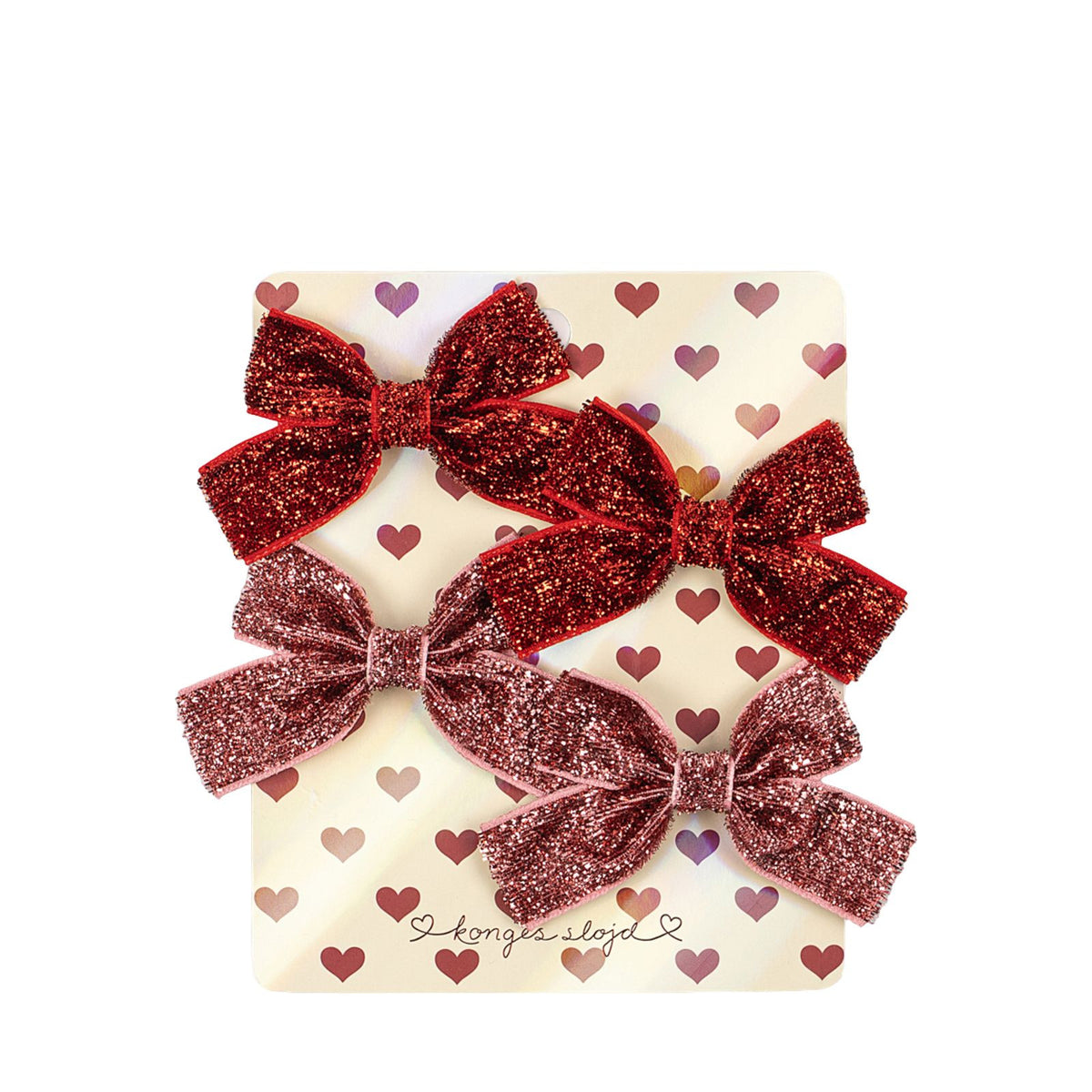 4 Micki Bow Hair Clips - Glitter Red Rose