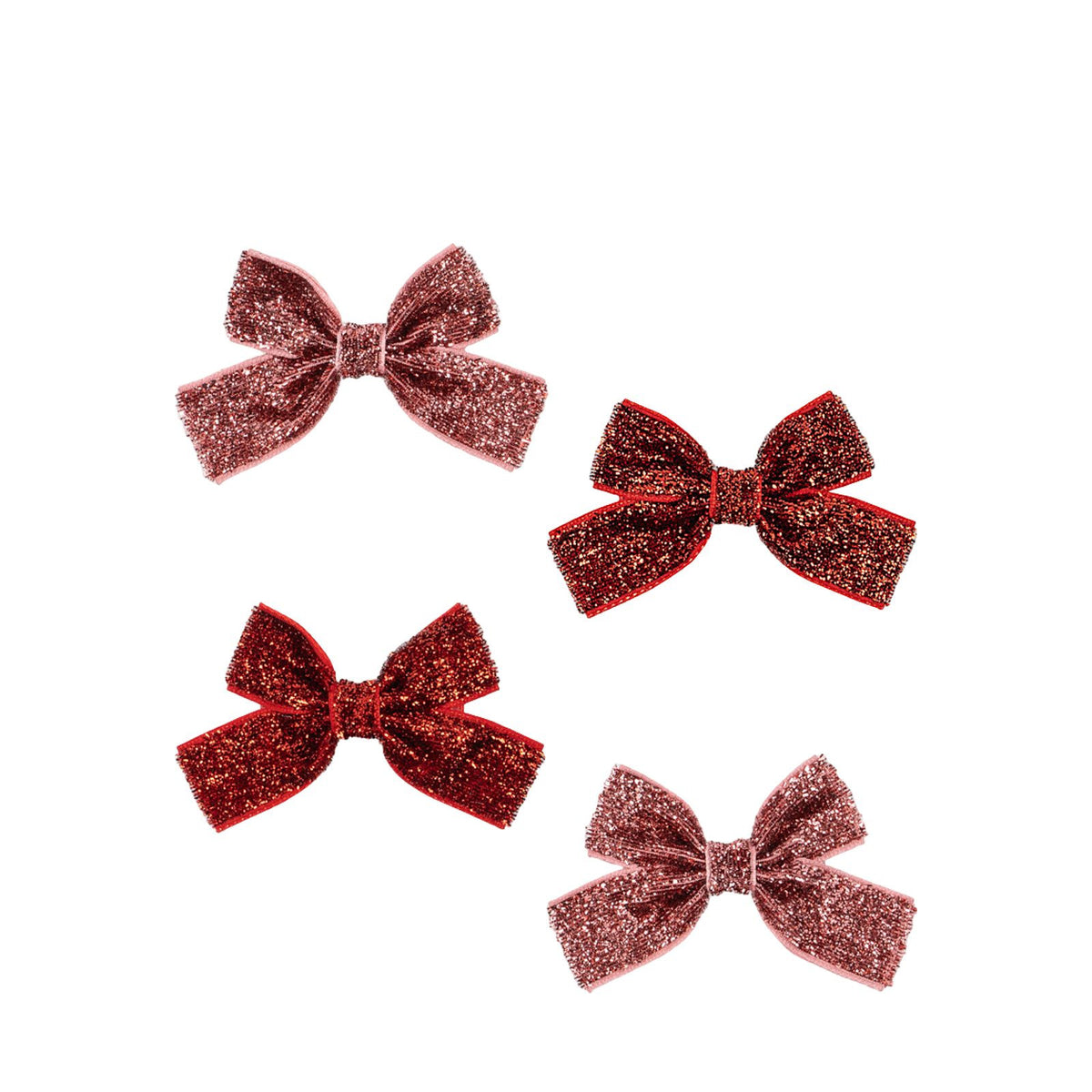 4 Micki Bow Hair Clips - Glitter Red Rose