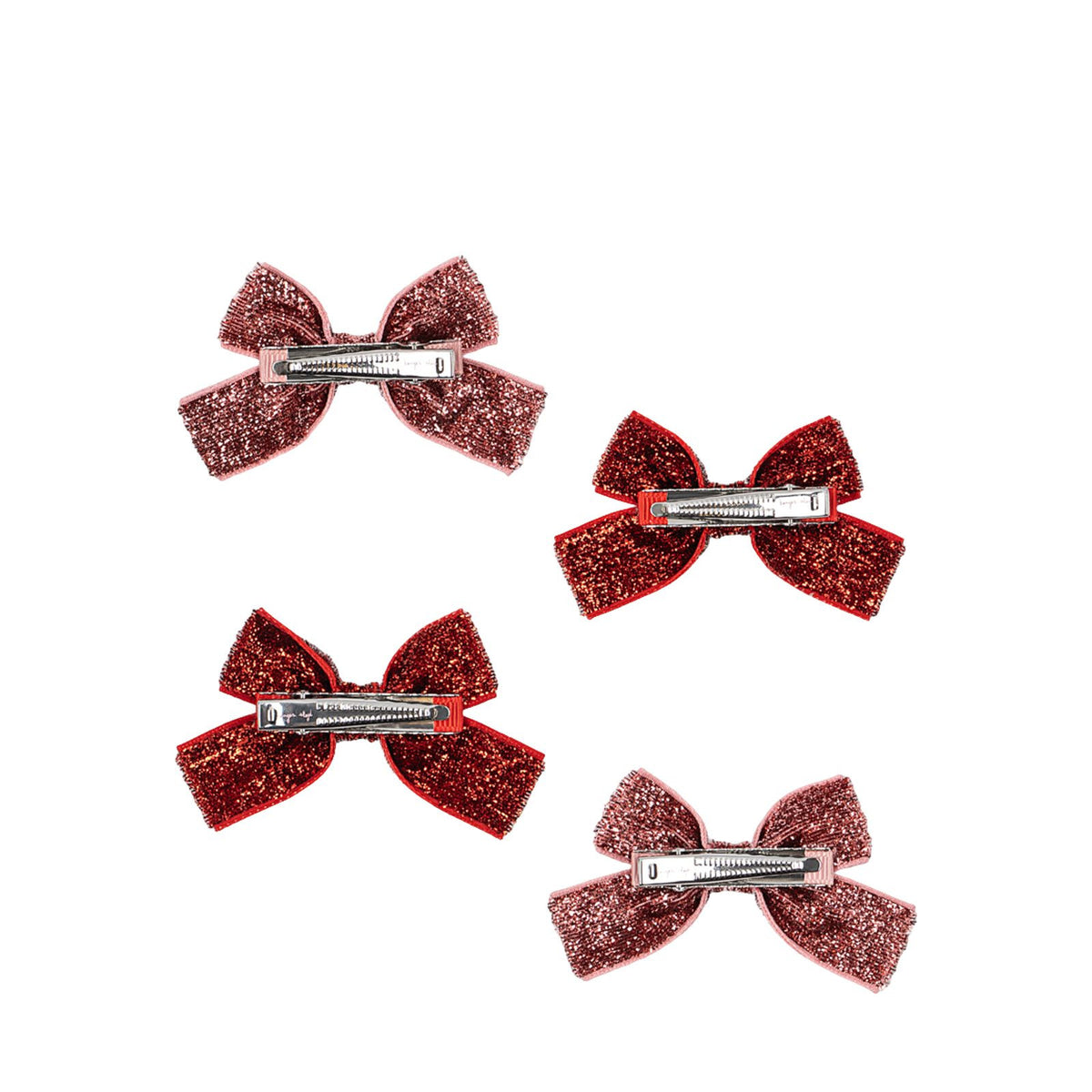 4 Micki Bow Hair Clips - Glitter Red Rose