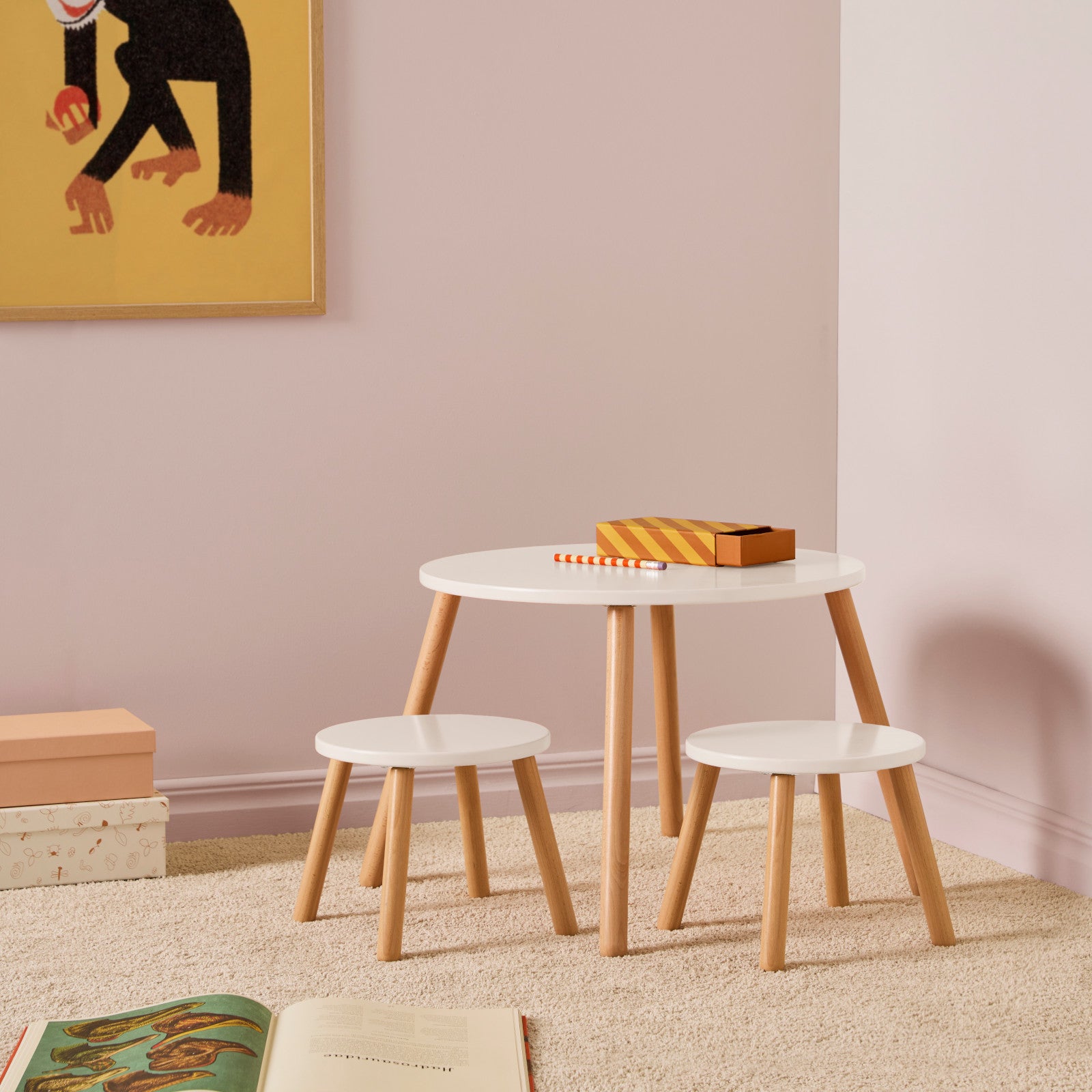 Stool And Table Set - White