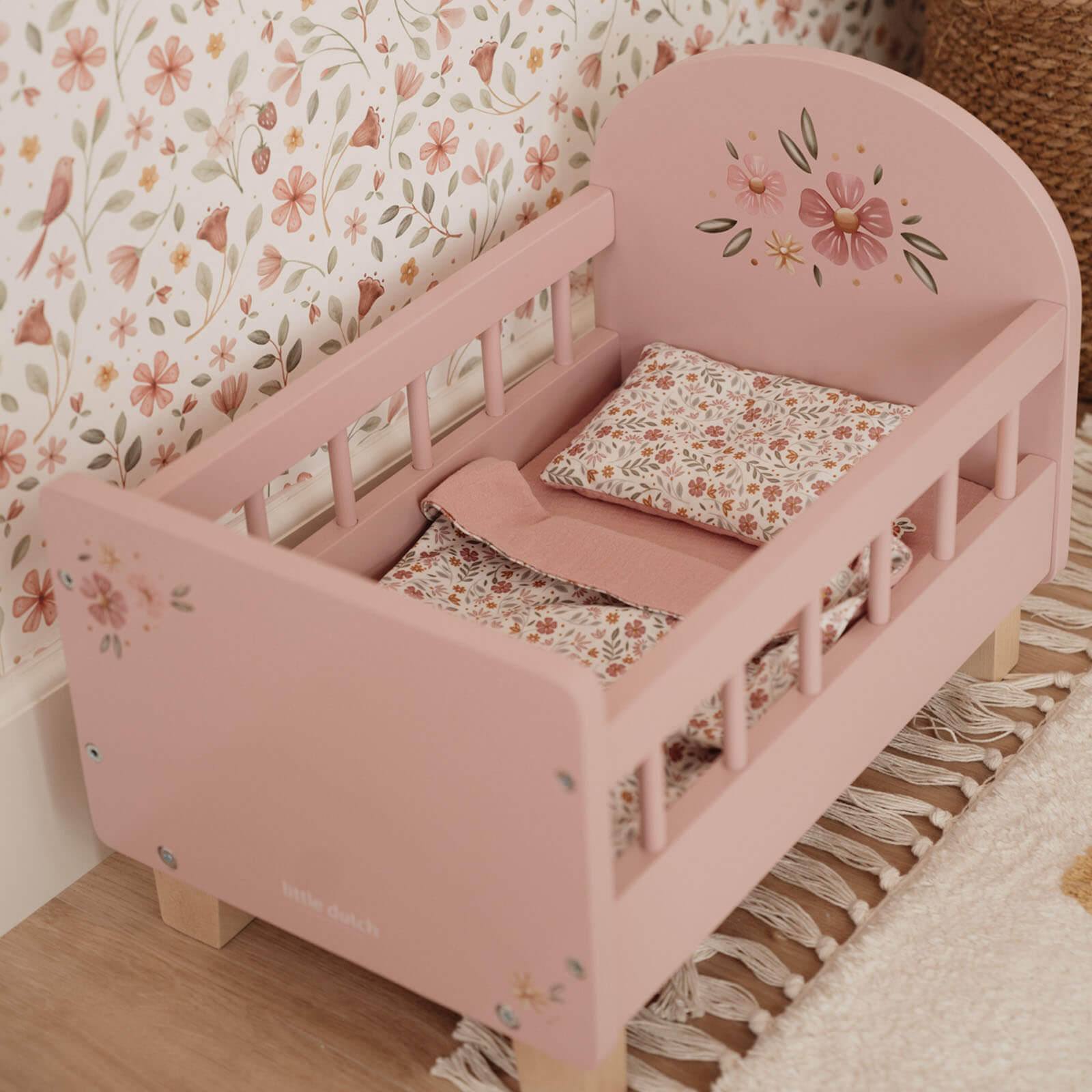Wooden Doll Bed And Bedding