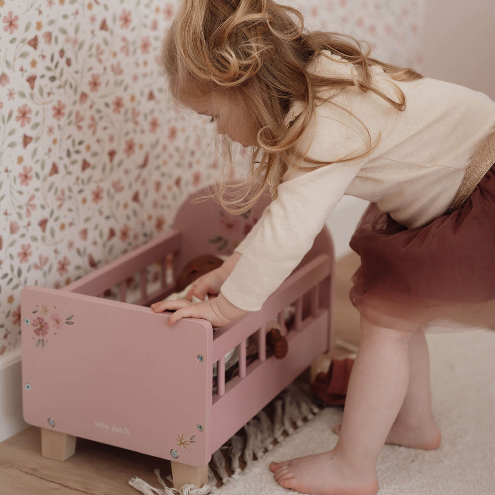 Wooden Doll Bed And Bedding