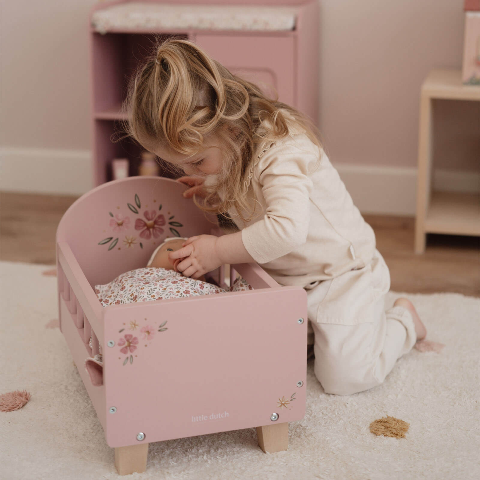 Wooden Doll Bed And Bedding