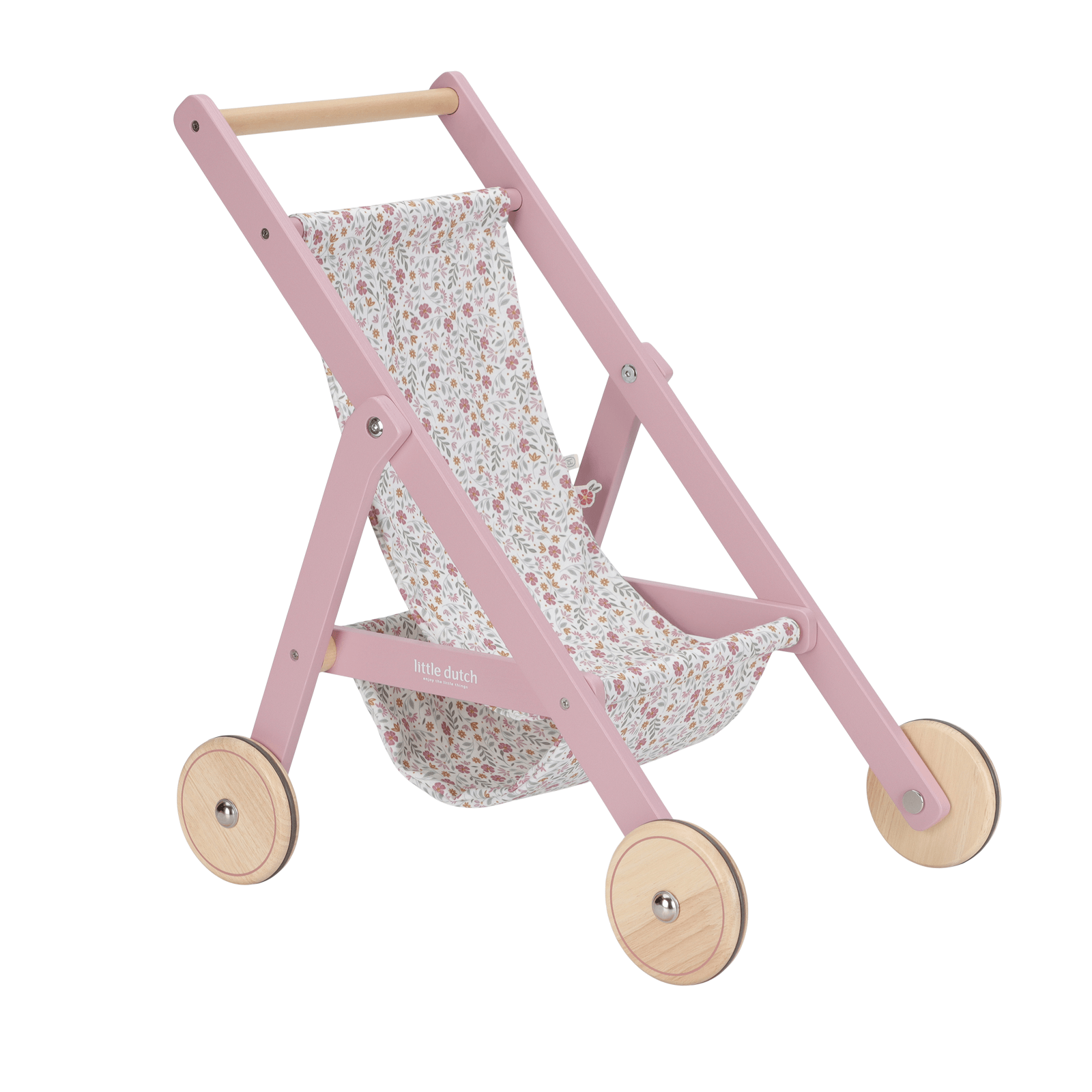 Wooden Doll Stroller Flowers and Butterflies