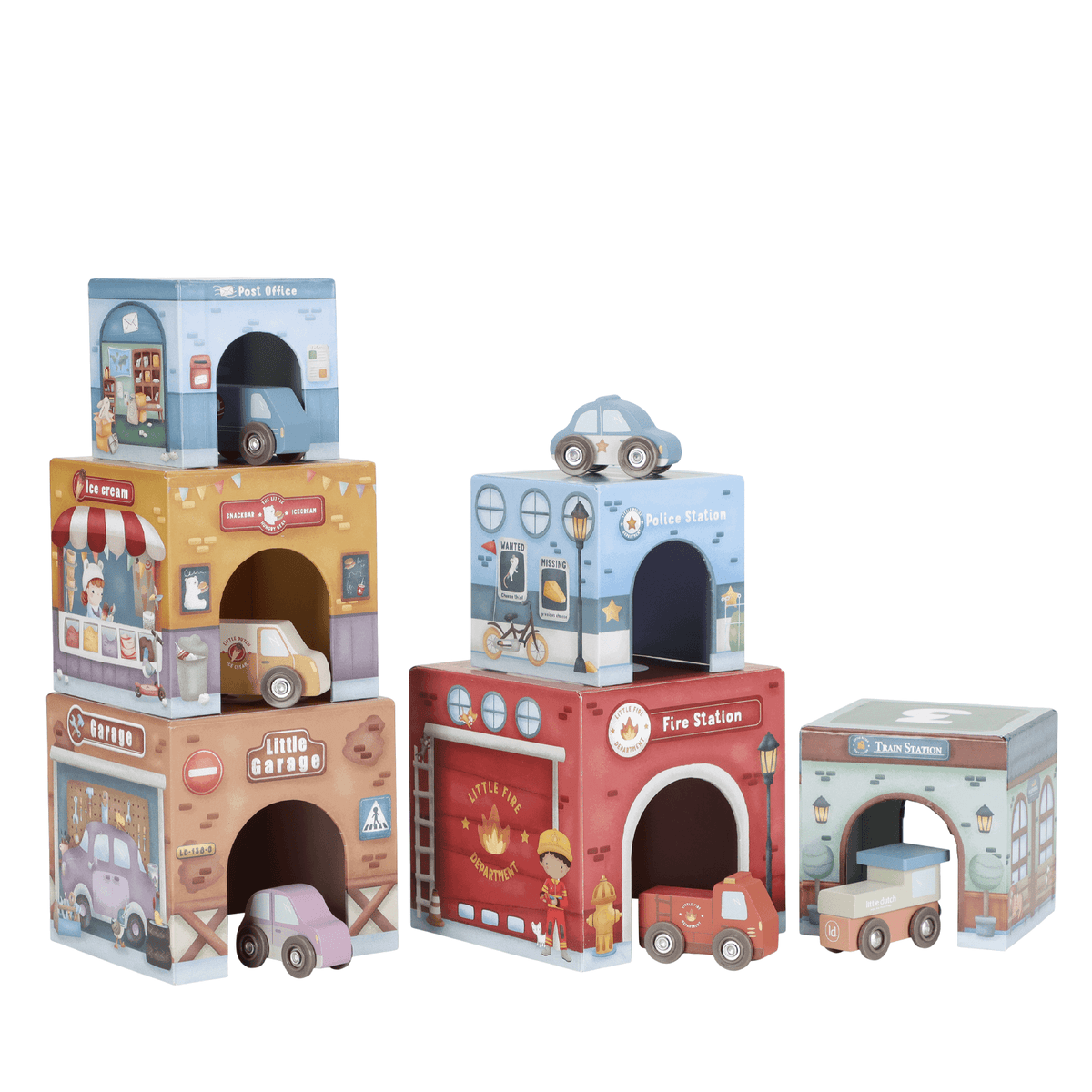 Little Dutch Stacking Block Tower Plus 6 Cars