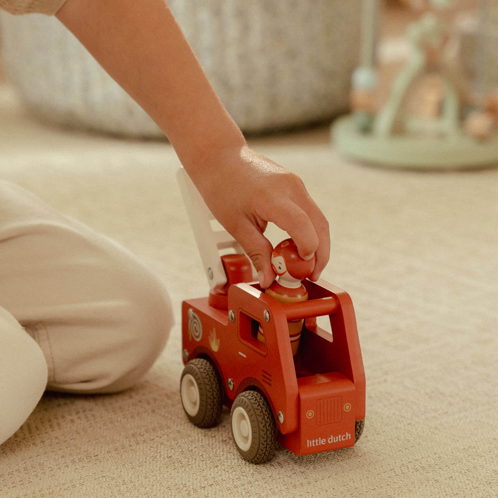 Wooden Fire Truck and Peg Doll