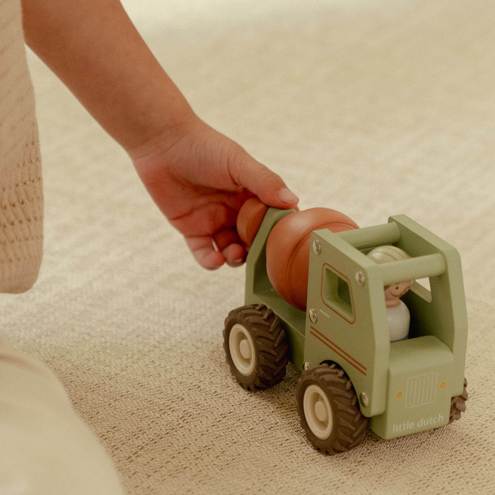 Wooden Cement Truck and Peg Doll