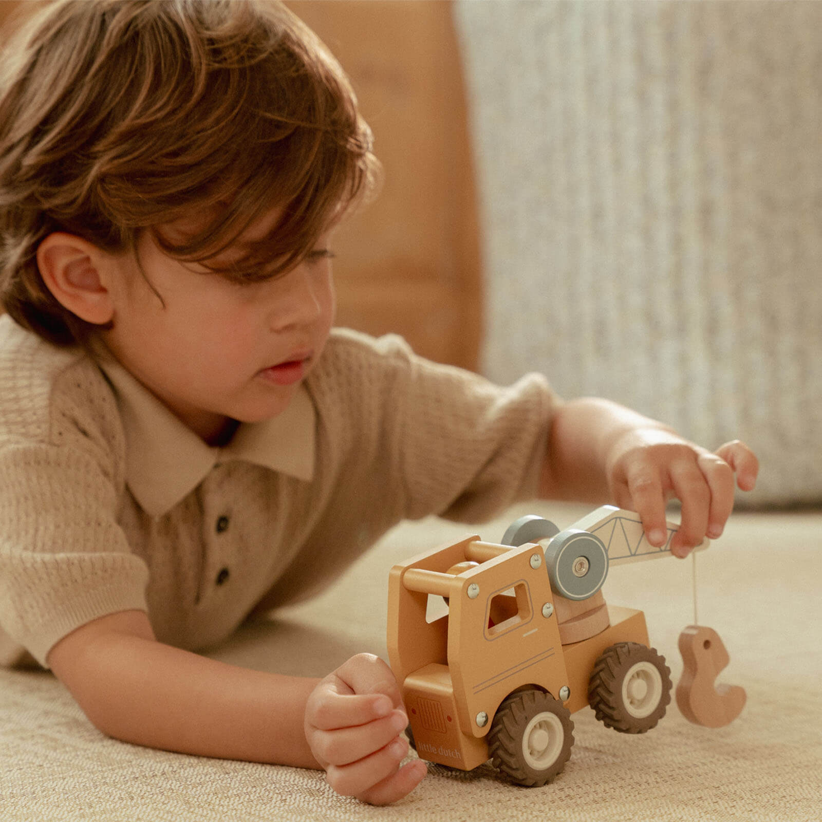 Wooden Crane Truck and Peg Doll