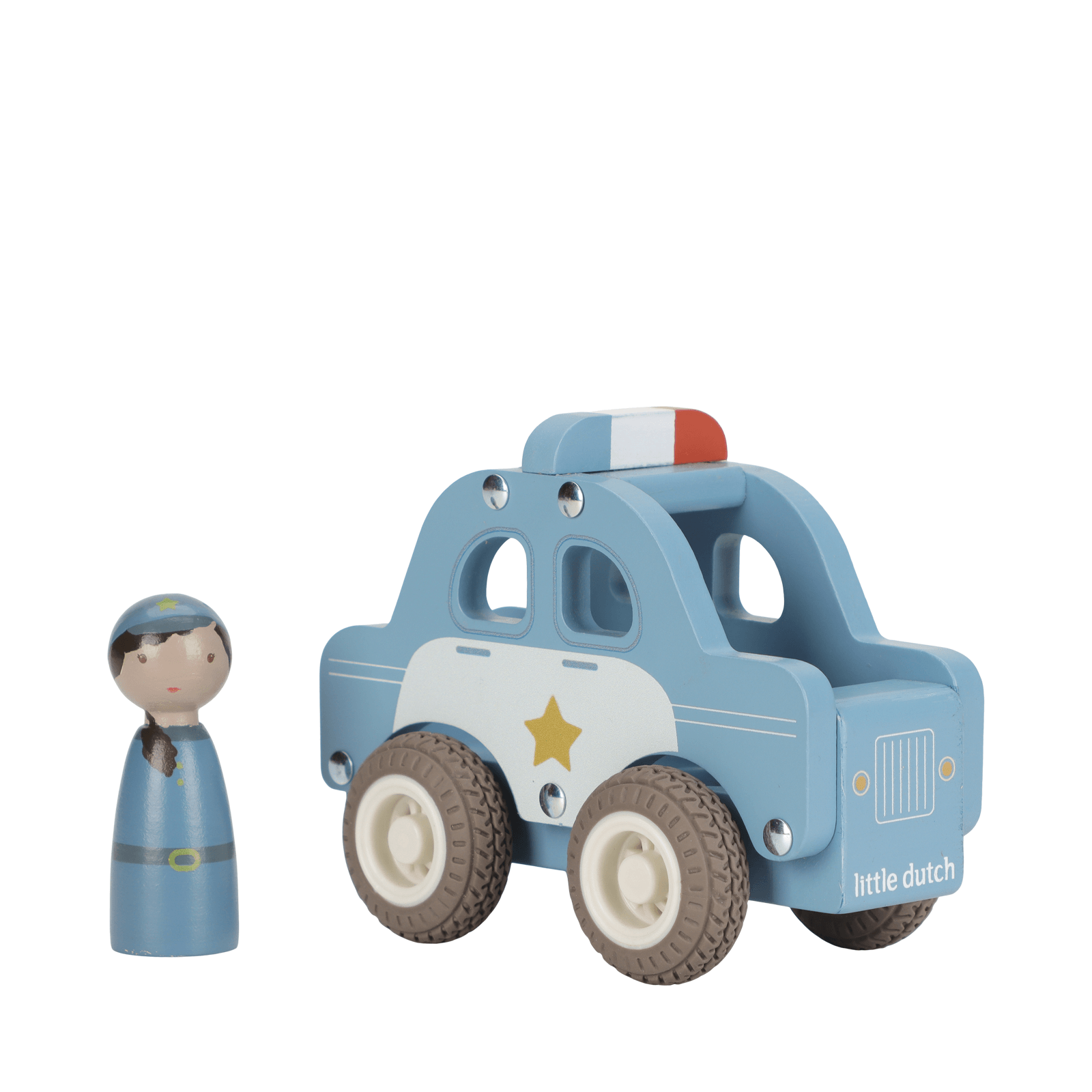 Wooden Police Car and Peg Doll