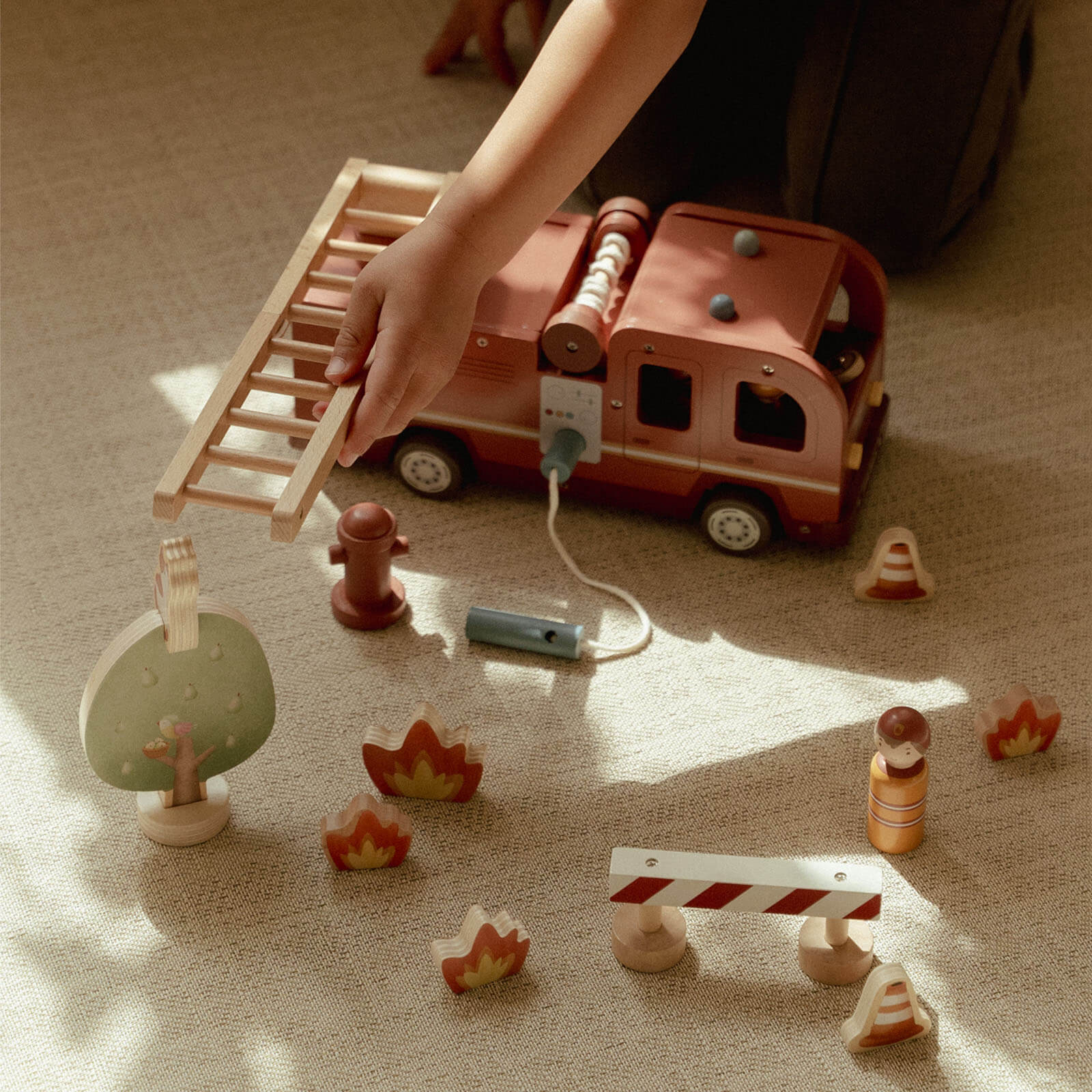Wooden Large Fire Truck and Peg Dolls