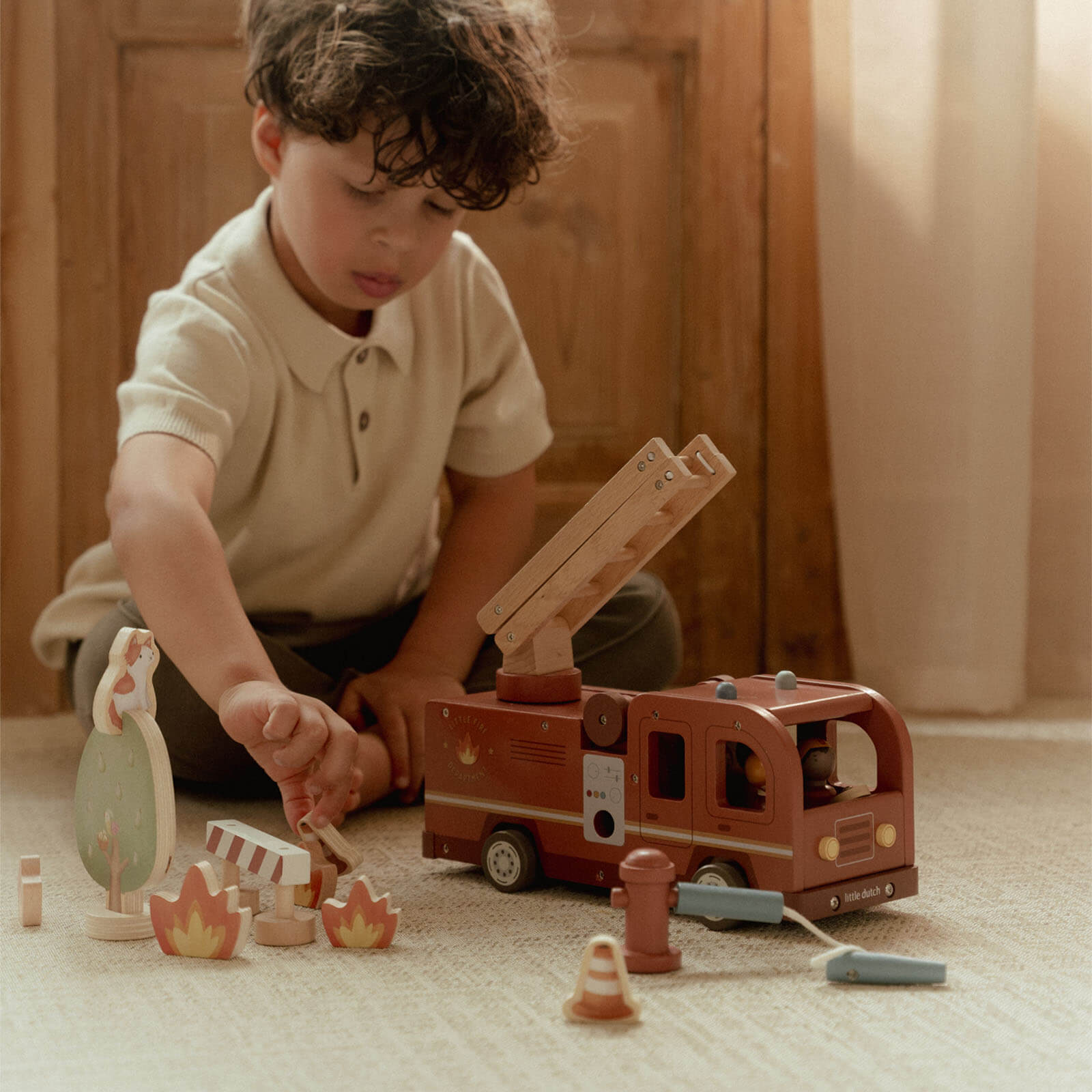 Wooden Large Fire Truck and Peg Dolls