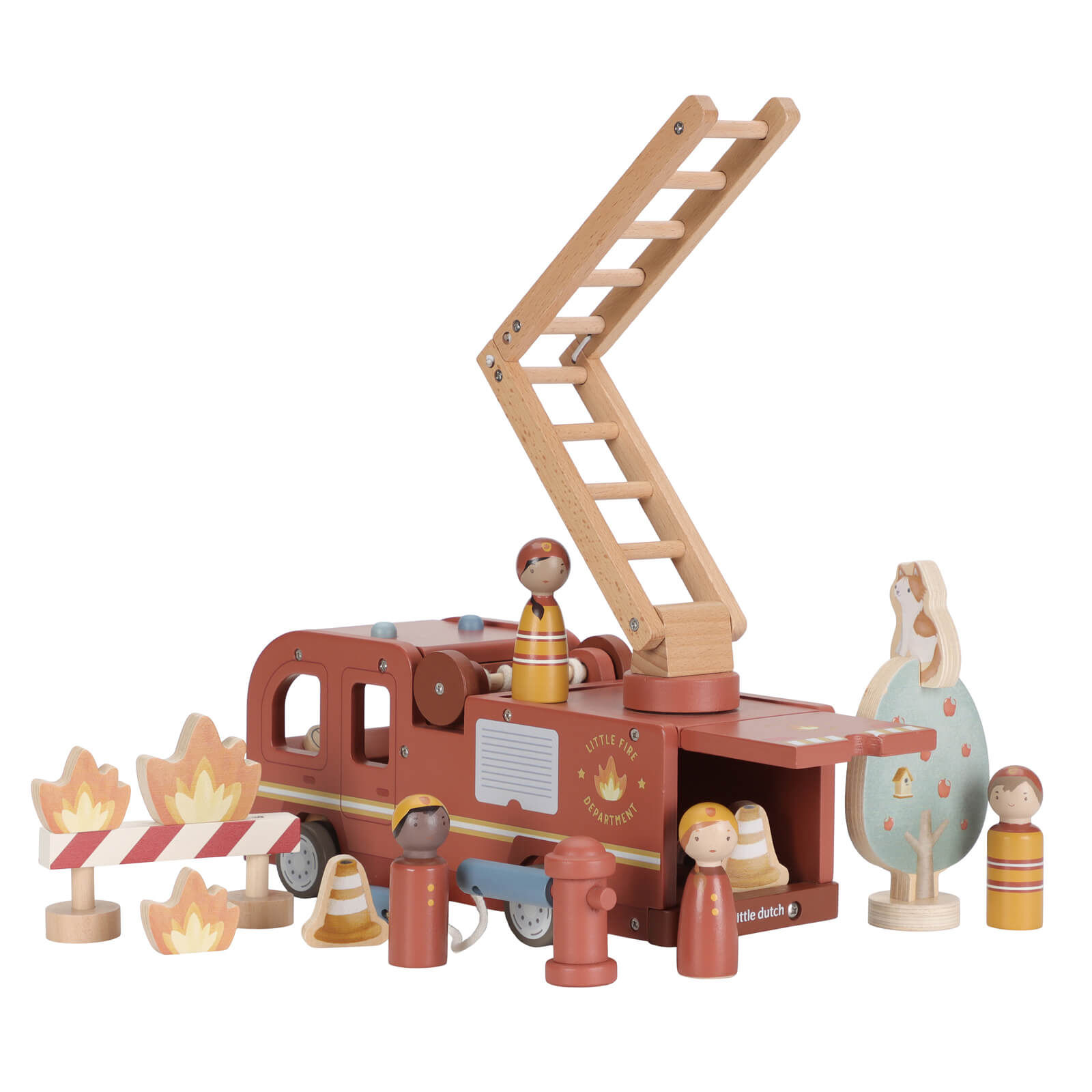 Wooden Large Fire Truck and Peg Dolls