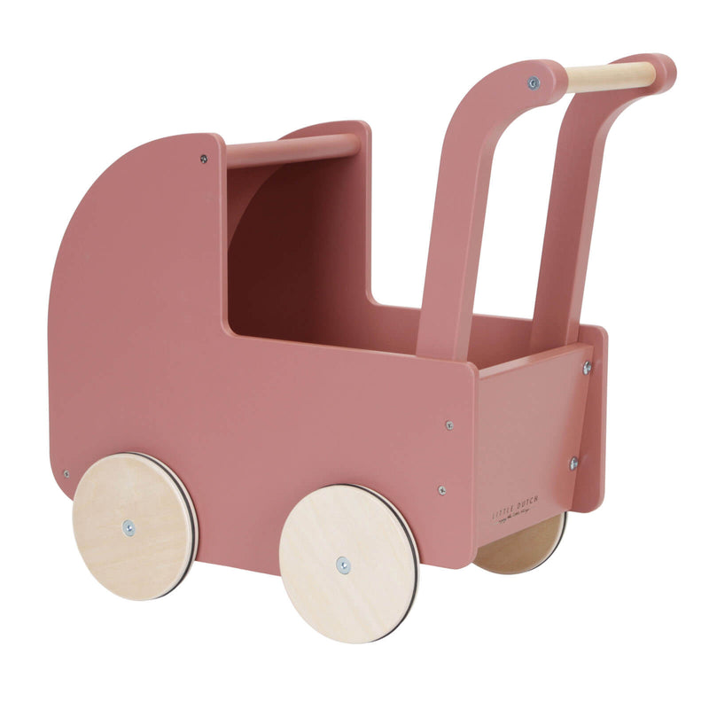 Wooden Doll Pram Includes Doll and Bedding