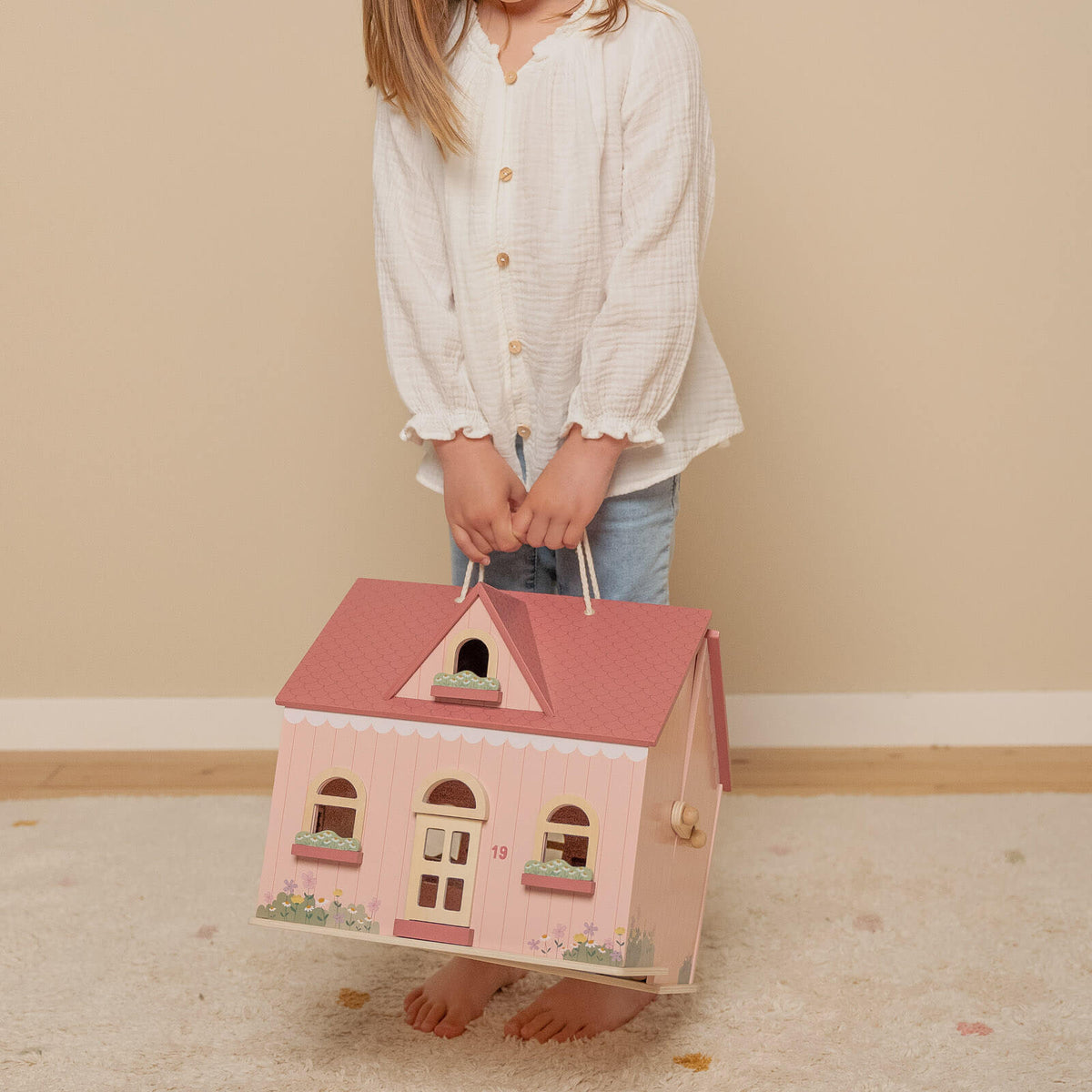 Portable Pink Doll's House Plus Furniture and Accessories