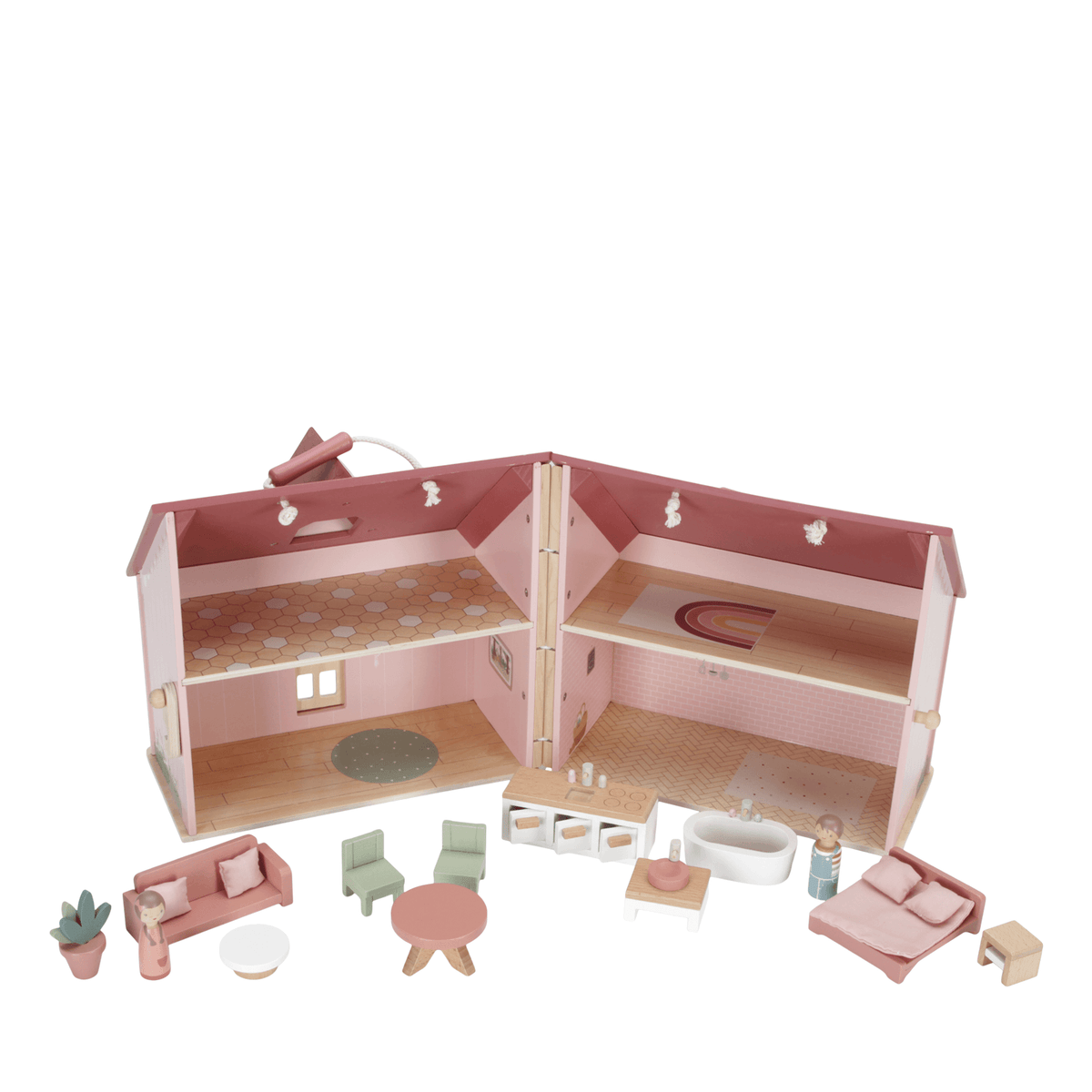 Portable Pink Doll's House Plus Furniture and Accessories