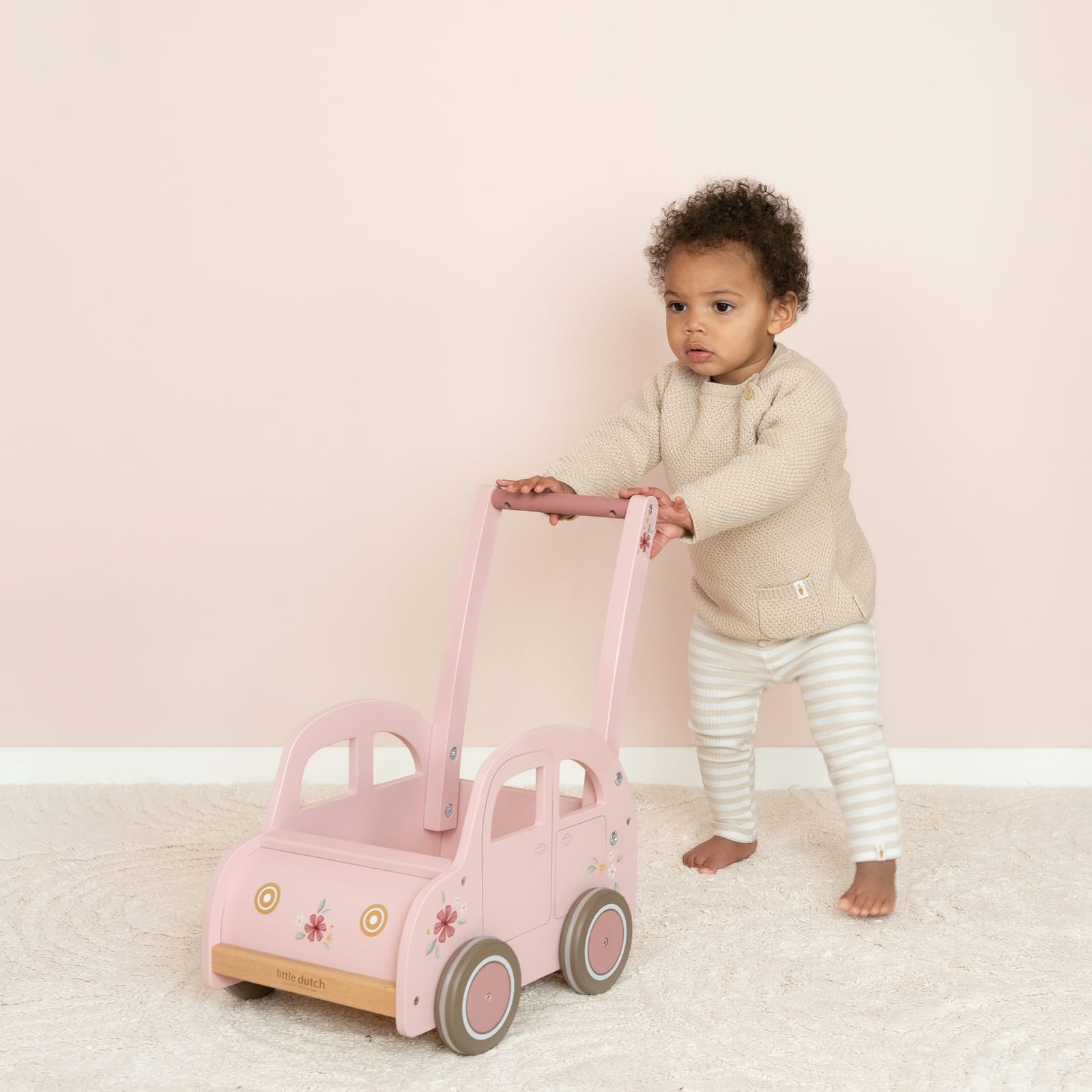 Pink racing car baby walker online