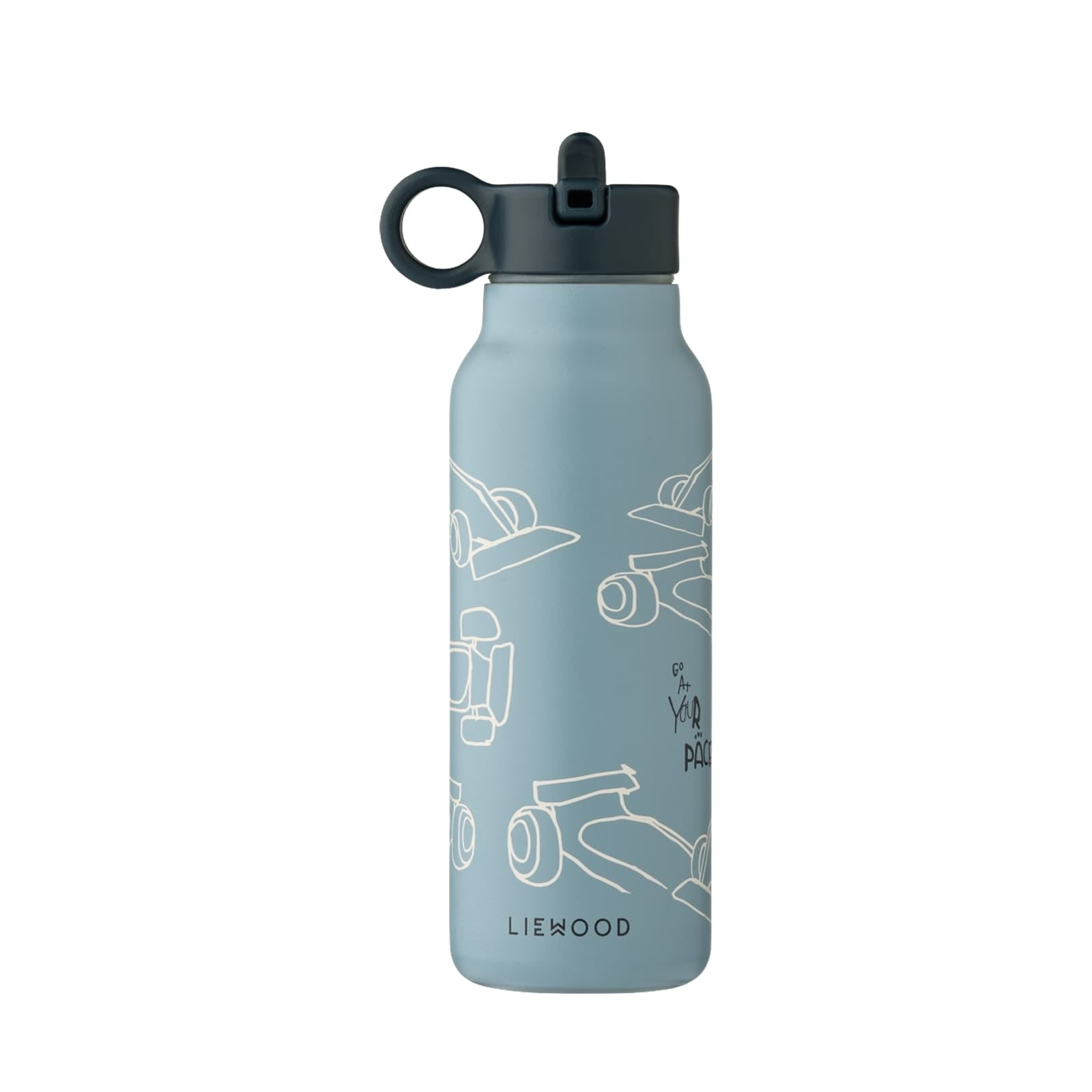 Falk Water Bottle 350ml - Race Cars Beach Blue