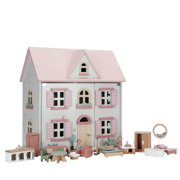 Pink & White Doll's House Plus Furniture and Accessories