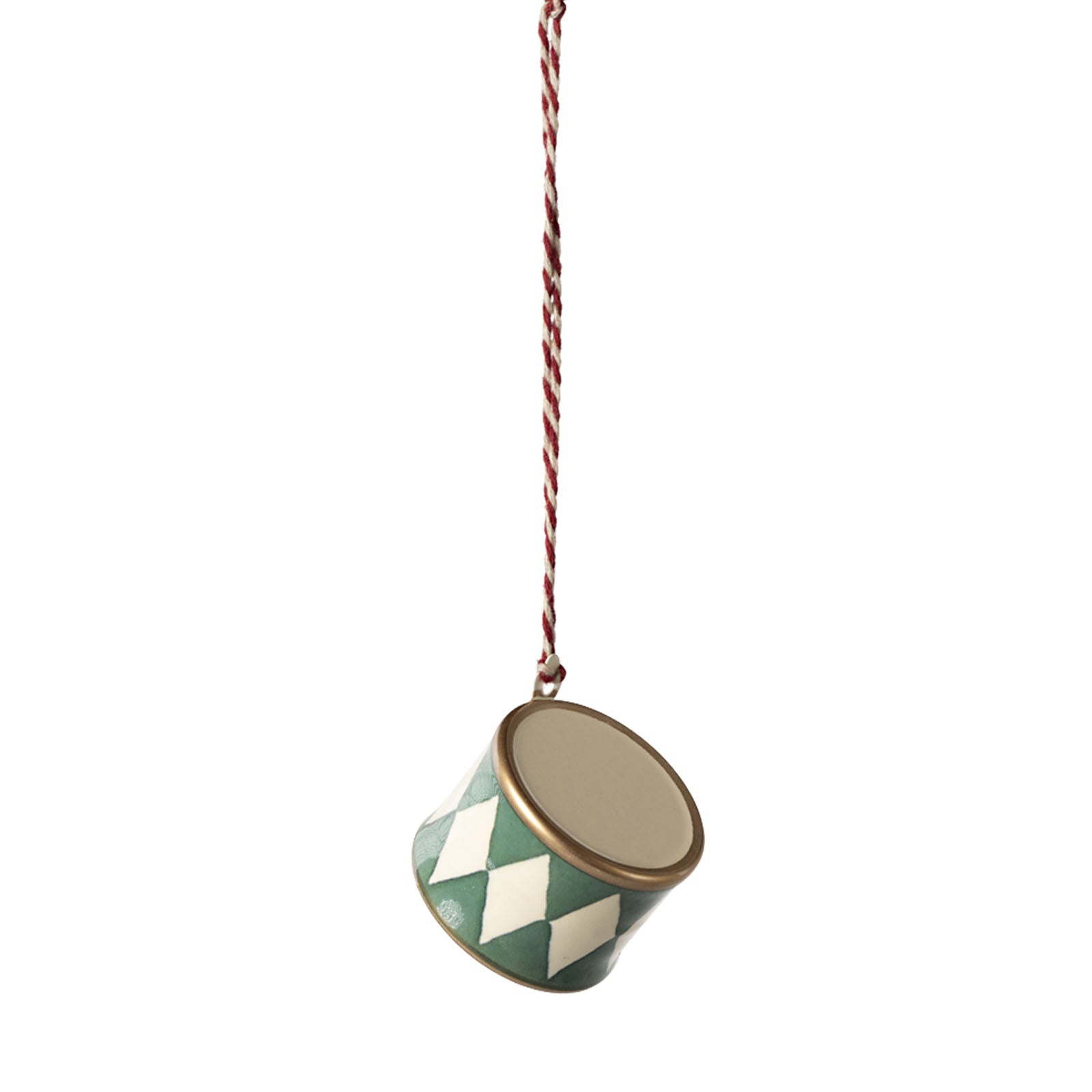 Metal Tree Ornament - Small Drum Dark Green