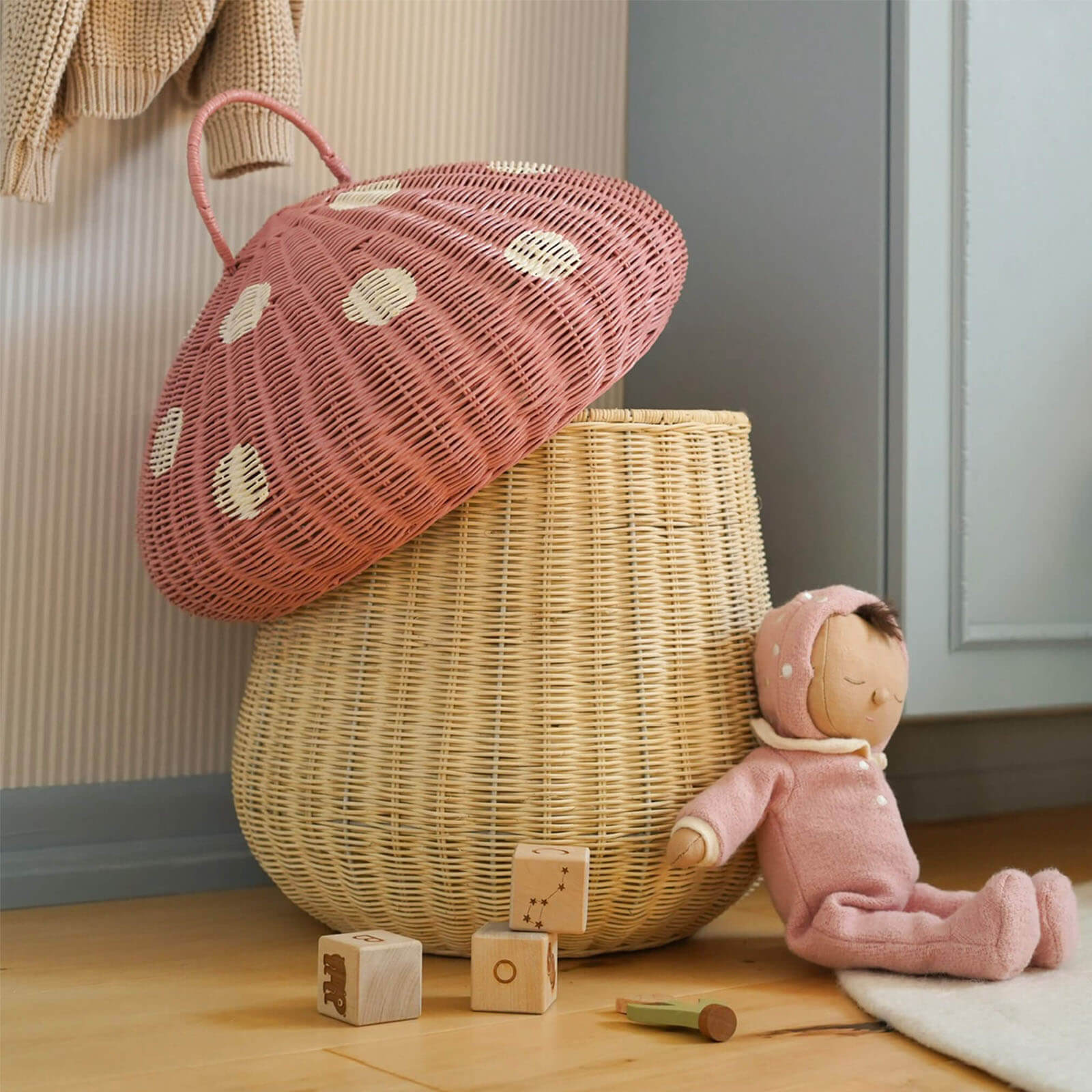 Rattan Mushroom Storage Basket - Musk