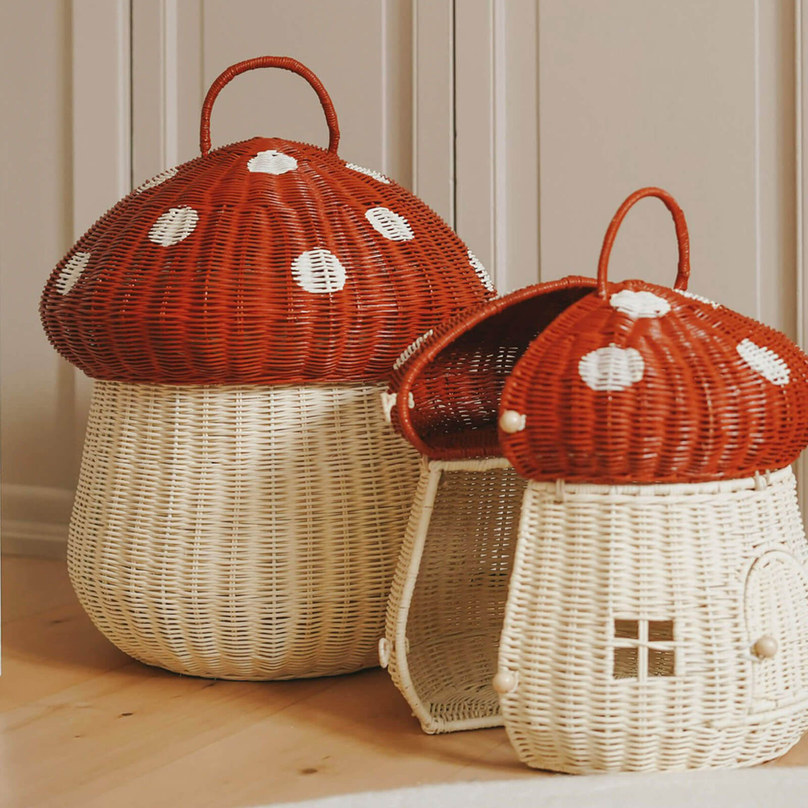 Rattan Mushroom Storage Basket - Red