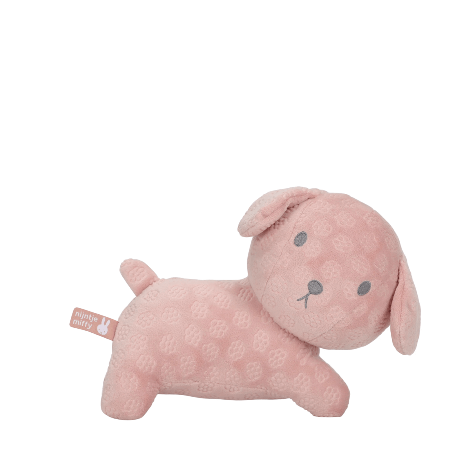 Pink plush toy dog on a white background