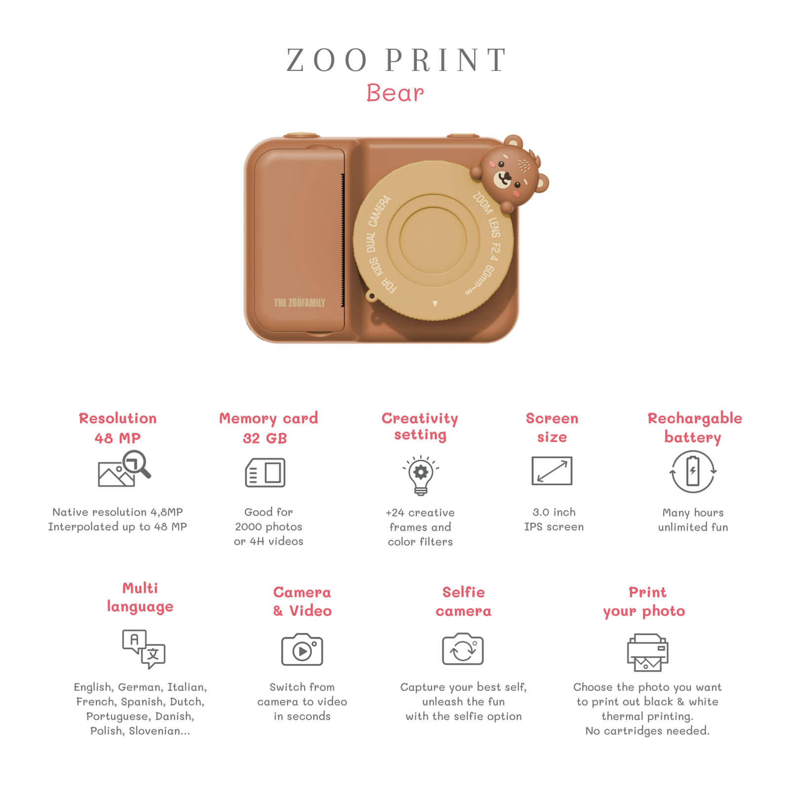 Digital Camera with Print - Bear