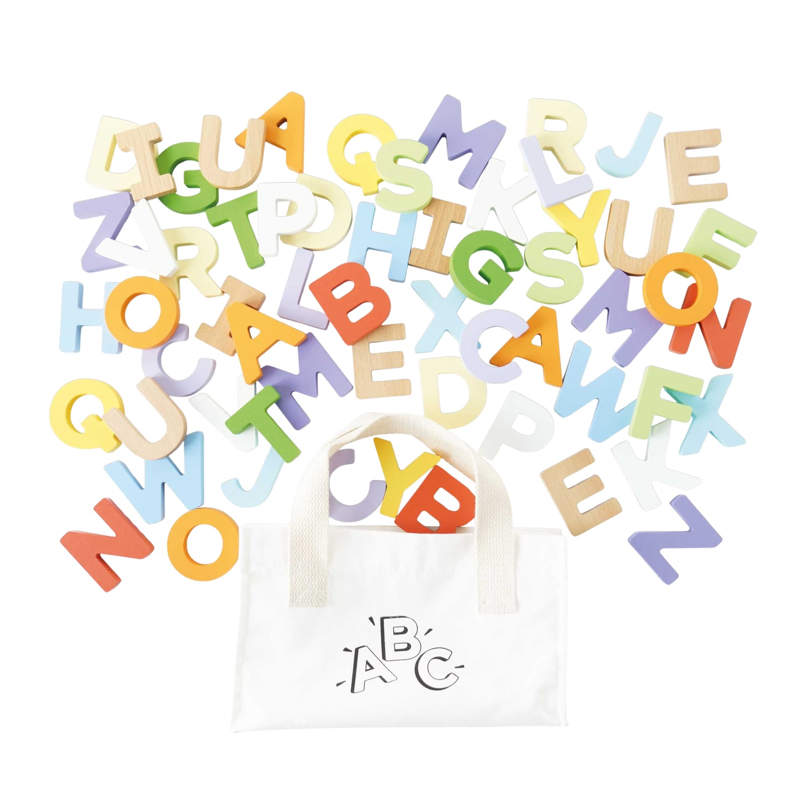 Wooden Alphabet Set and Bag - 60 Letters