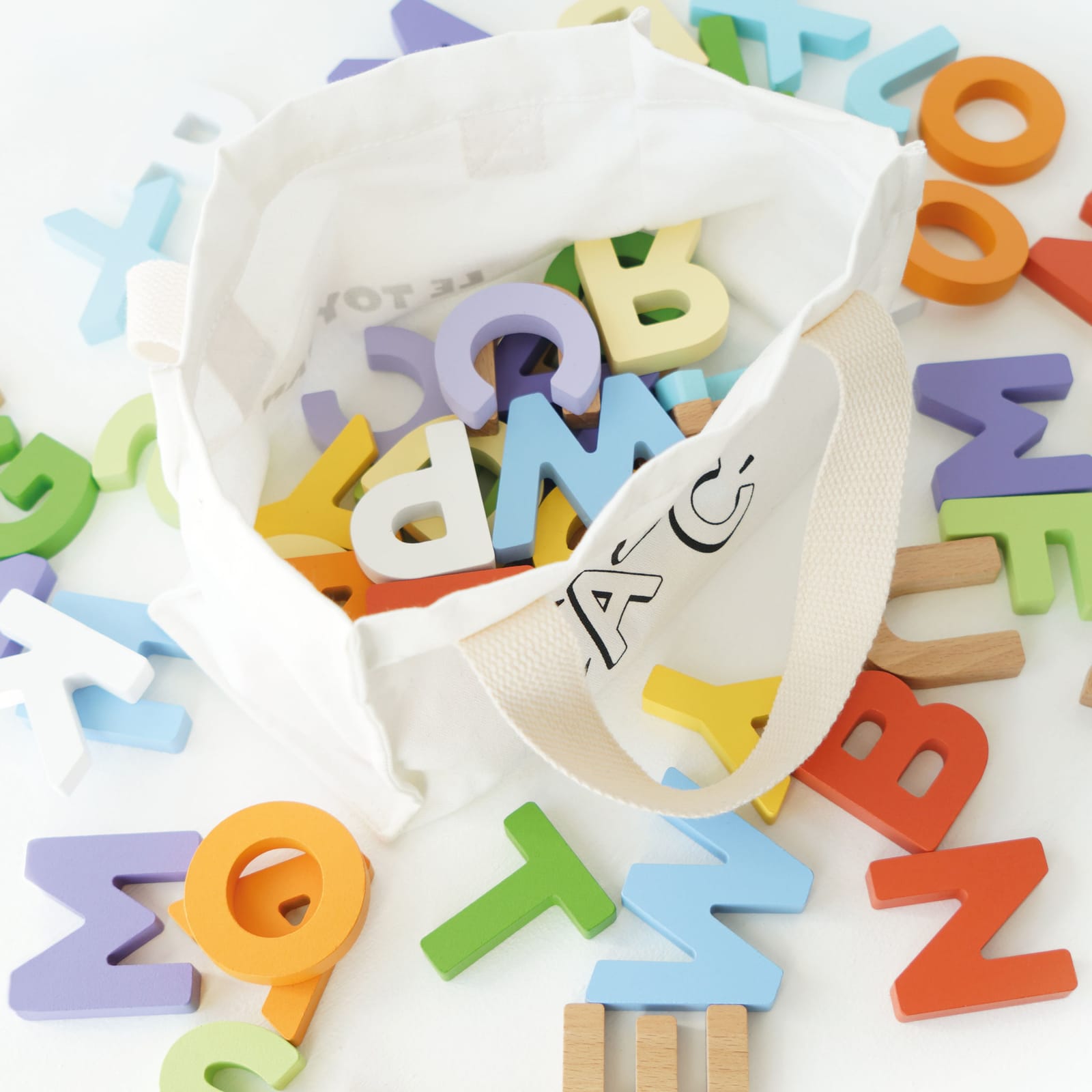 Wooden Alphabet Set and Bag - 60 Letters