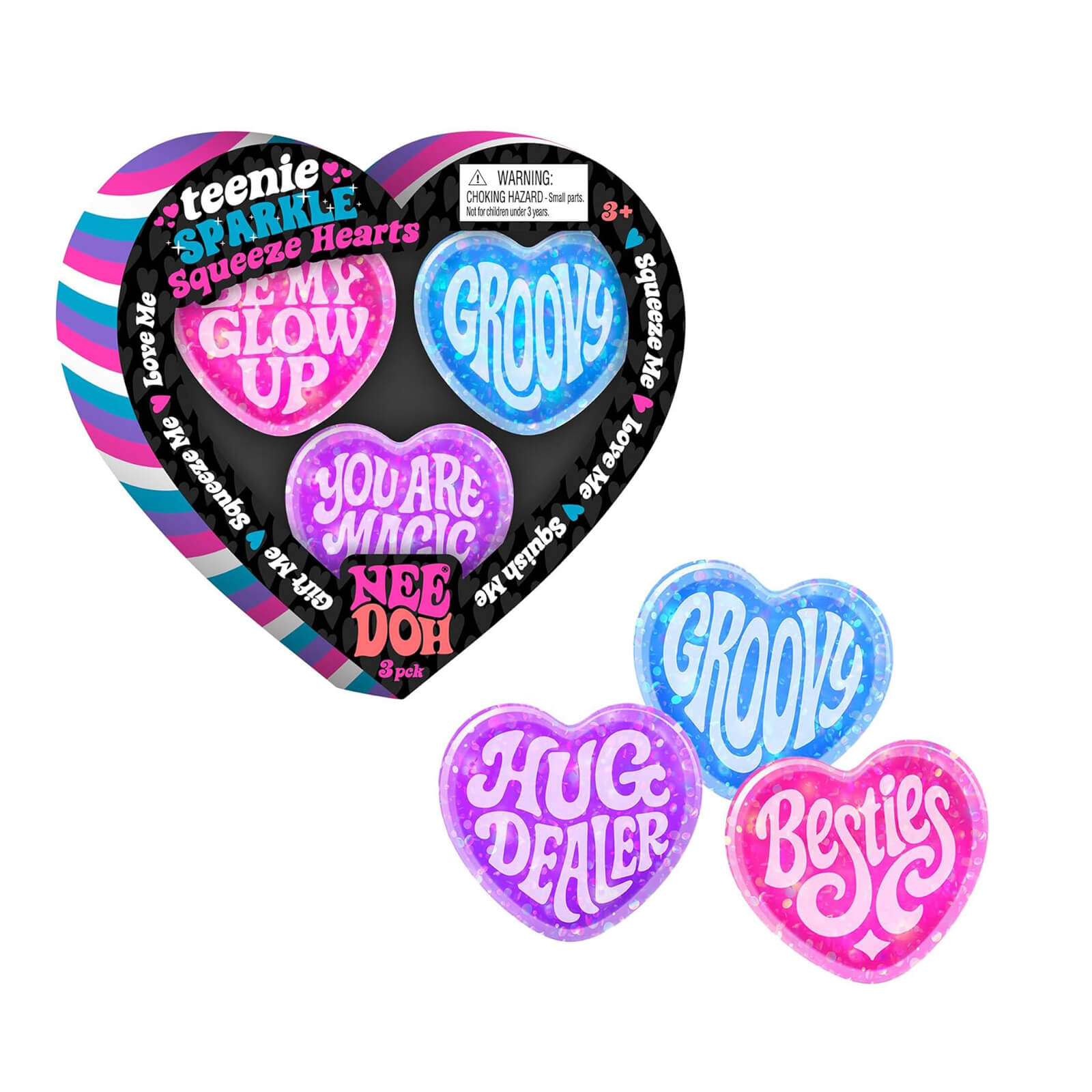 Squishy Fidget Toy - Teenie Sparkle Hearts - Set of 3