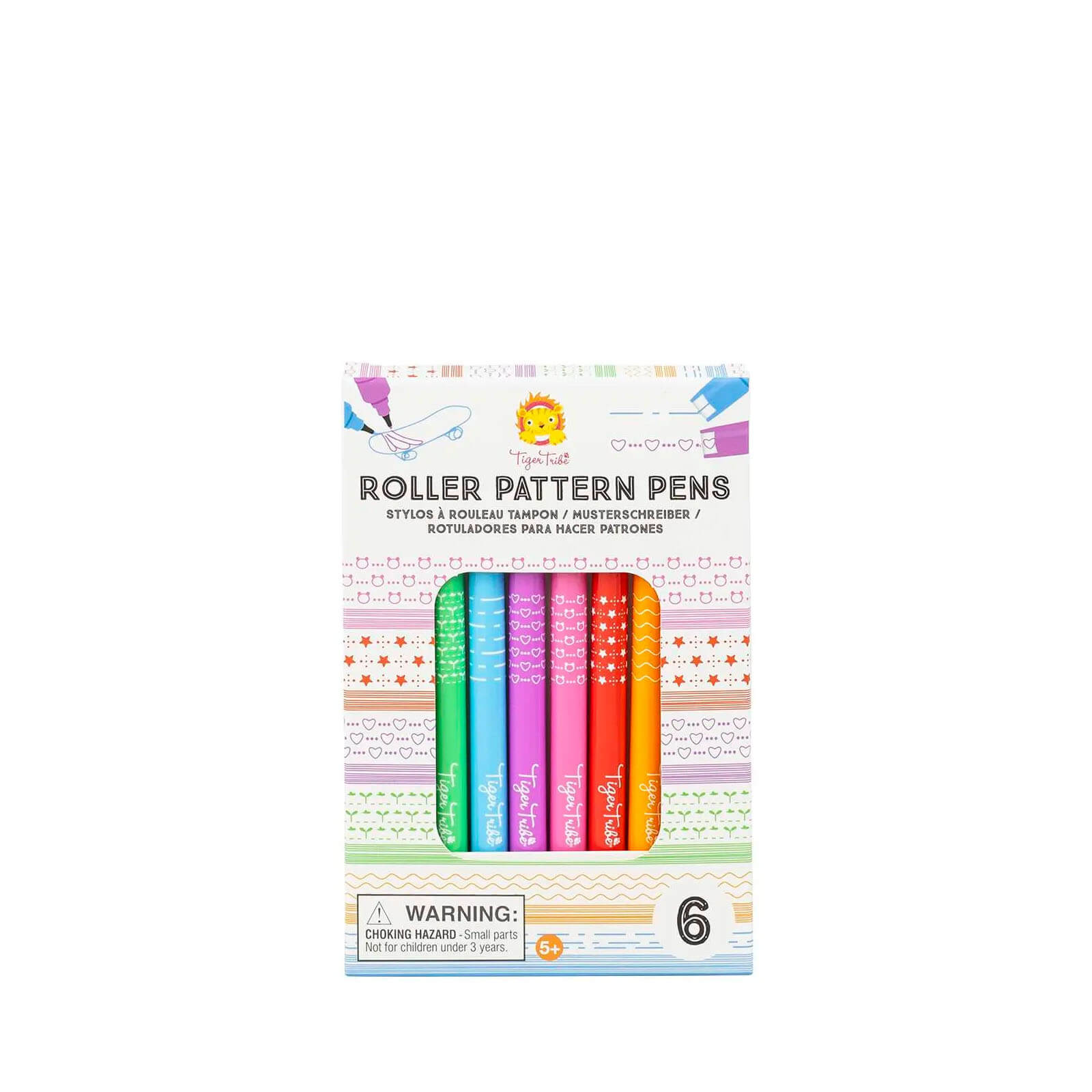 6 Coloured Roller Pattern Pens