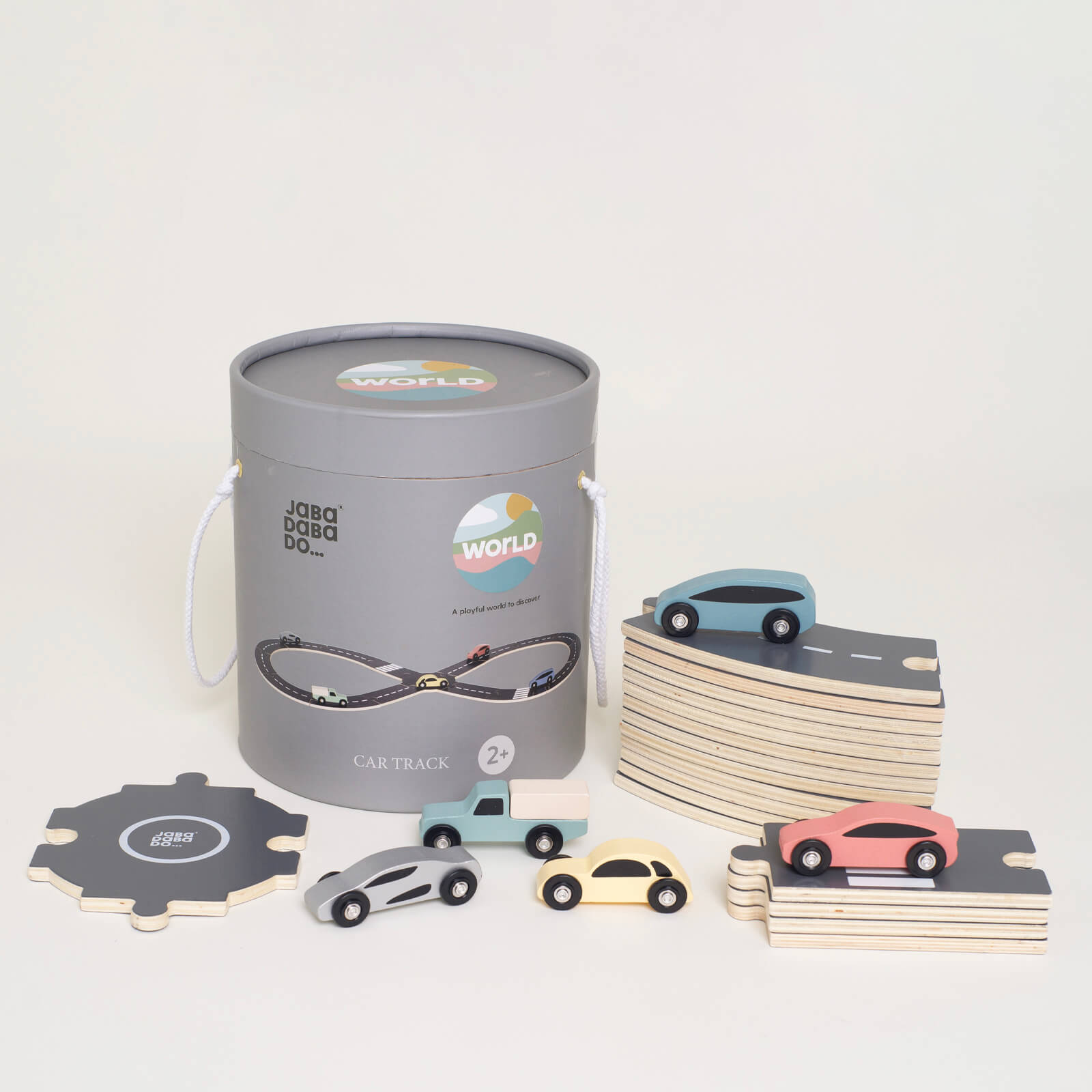 Wooden Car Track with 5 Cars