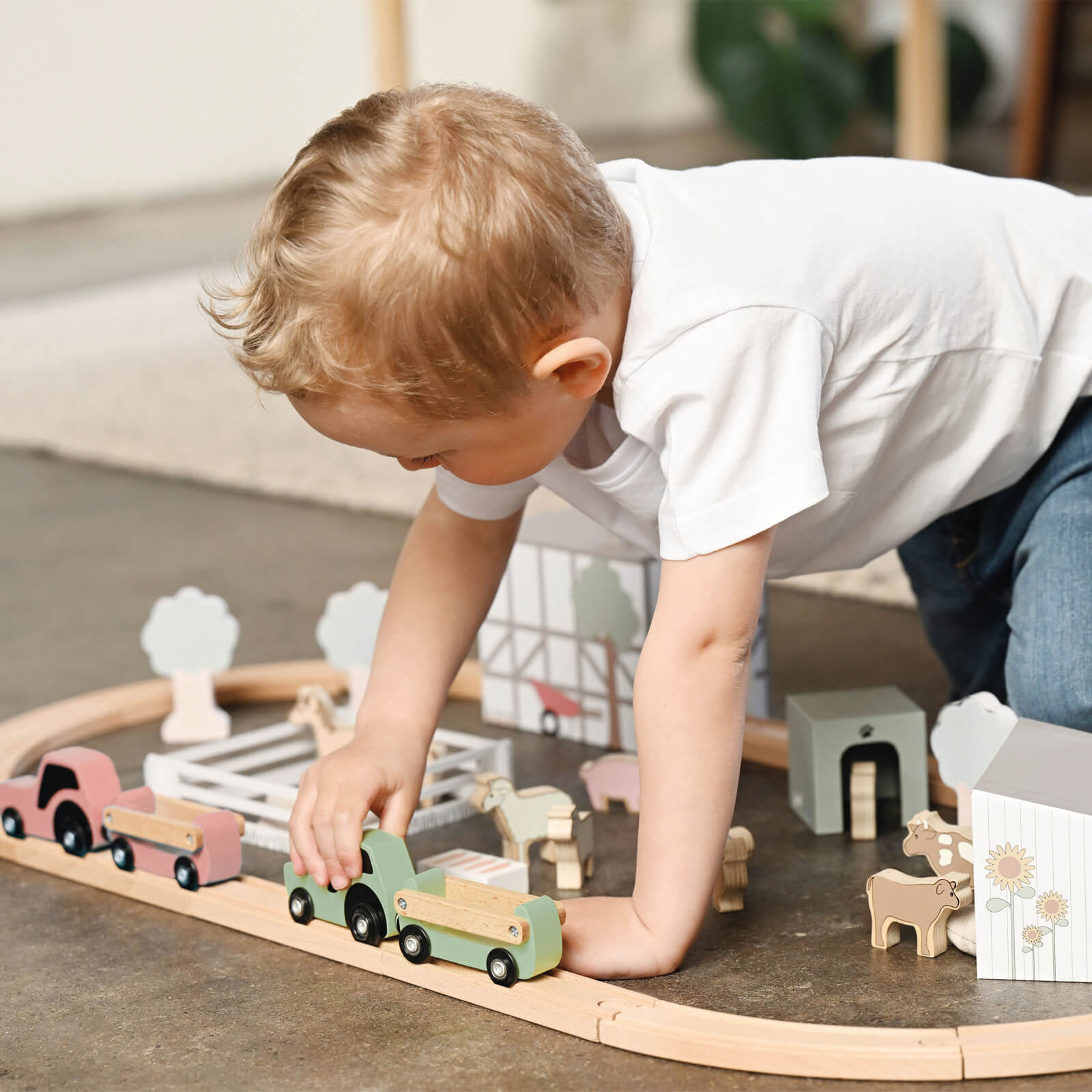 Wooden Train Set Farm with Animals