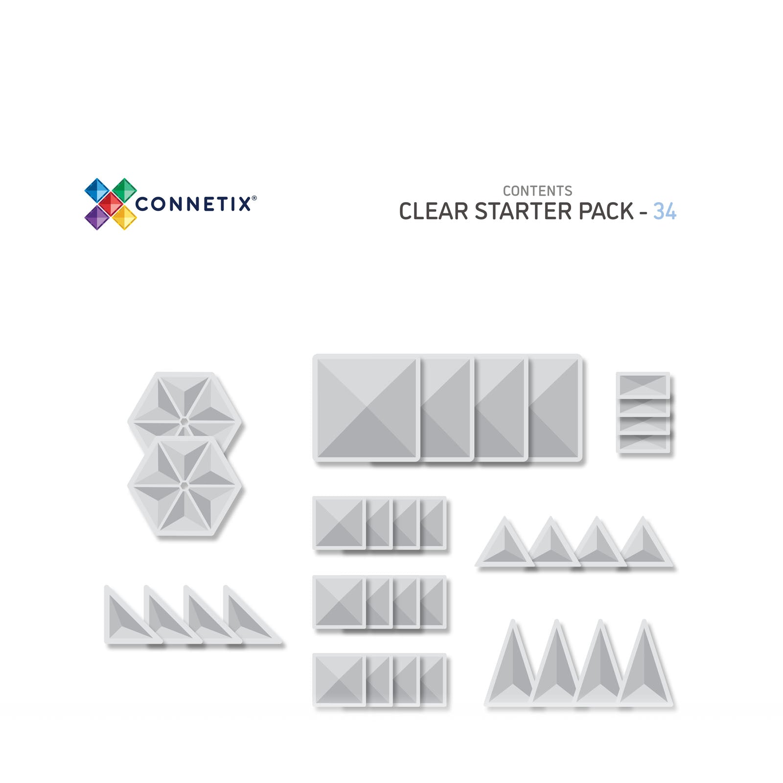 Magnetic Tiles Clear Starter Pack - 34 Pieces