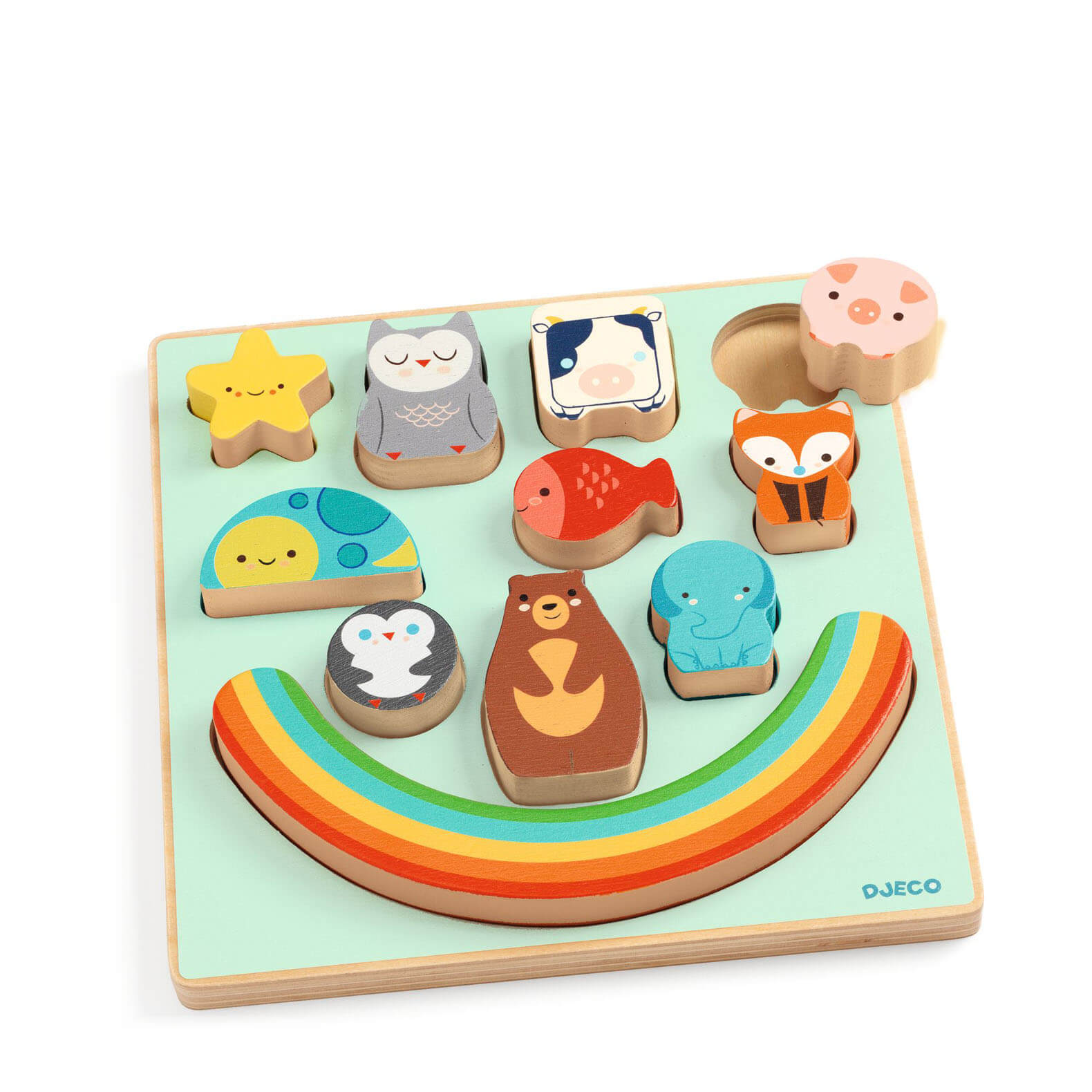 Wooden Puzzle Stacking Board - Rainbow and Animals