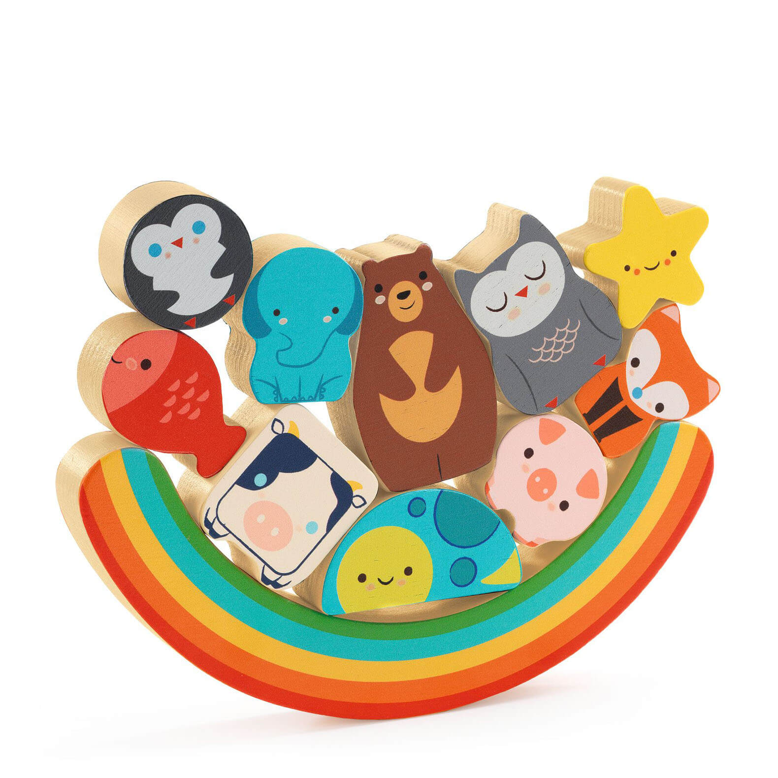 Wooden Puzzle Stacking Board - Rainbow and Animals