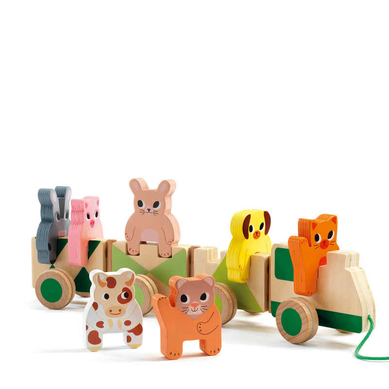 Wooden Pull Along Train - Stacking Farm