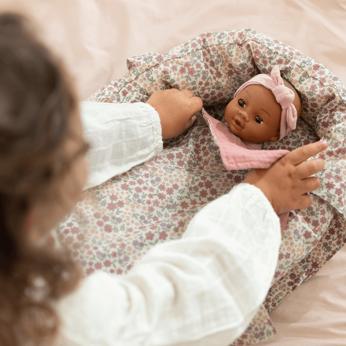 Doll Carry Cot - Pink Flowers