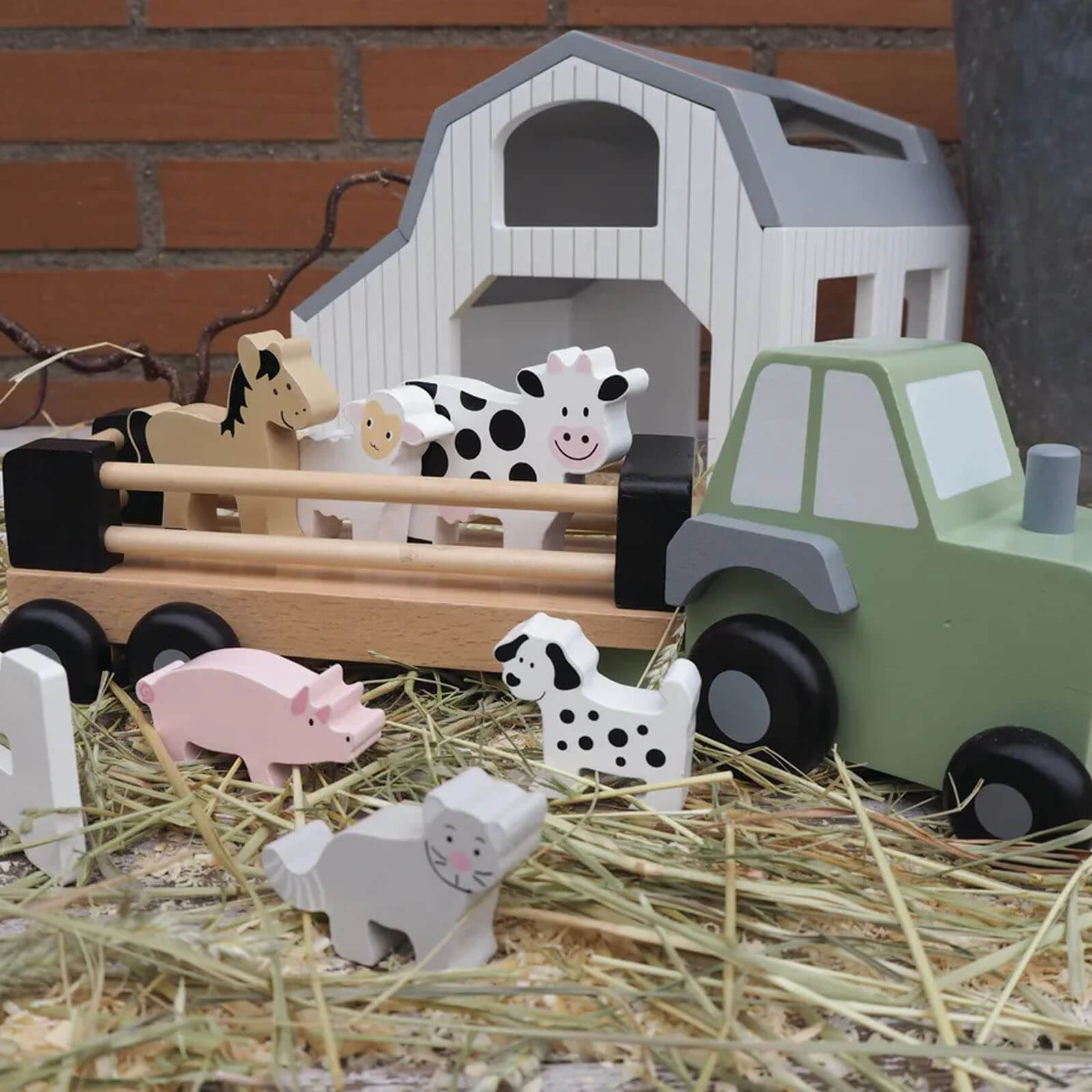 Pull Along Farm Tractor with Animals