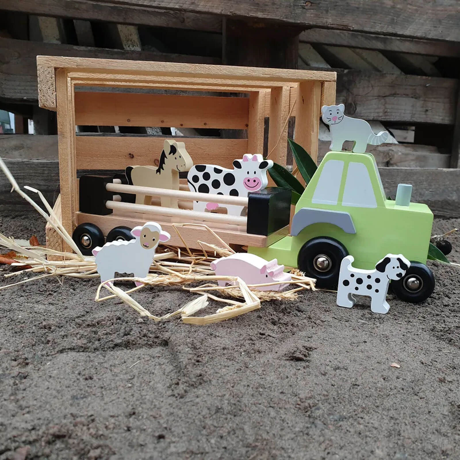 Pull Along Farm Tractor with Animals