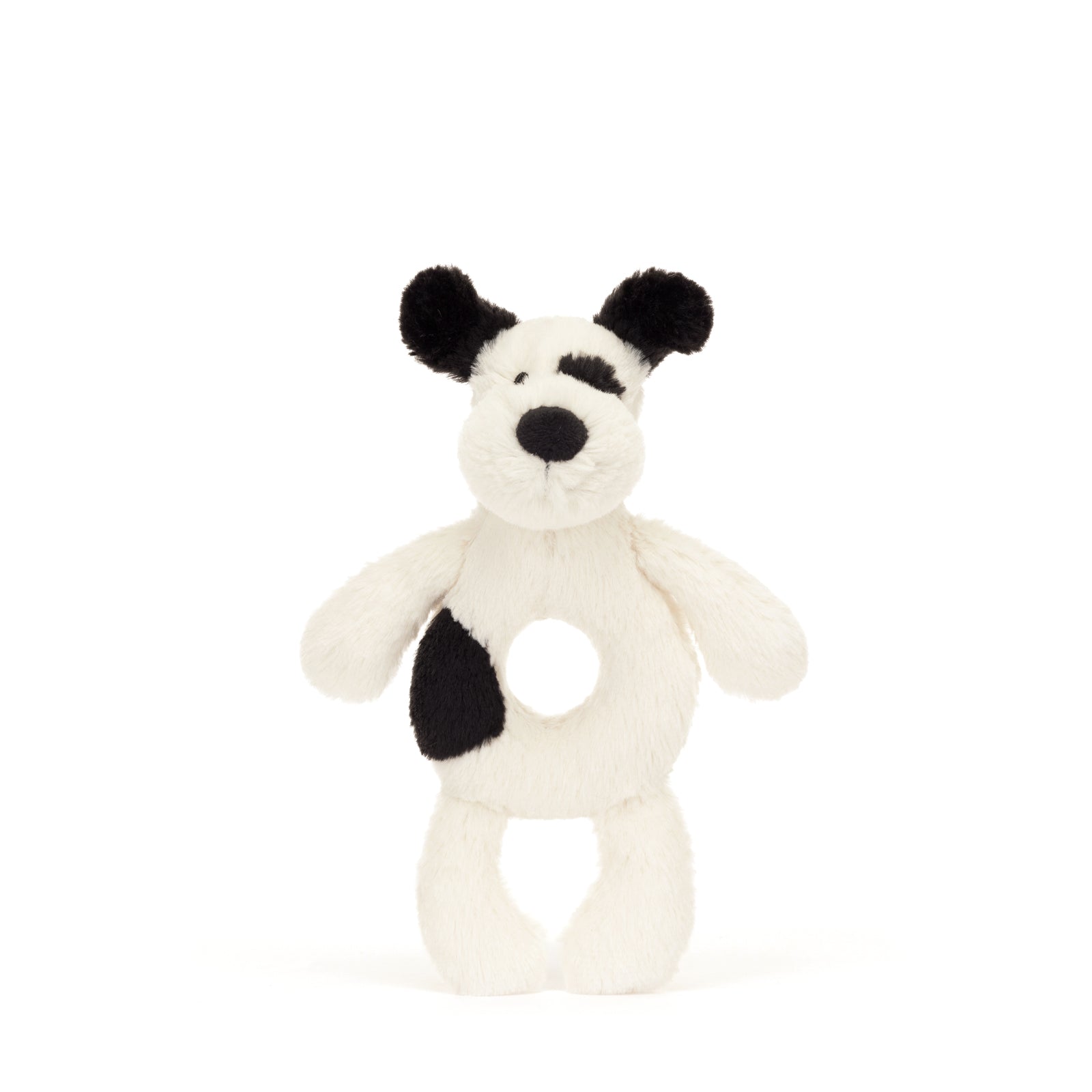 Bashful Black and Cream Puppy Ring Rattle