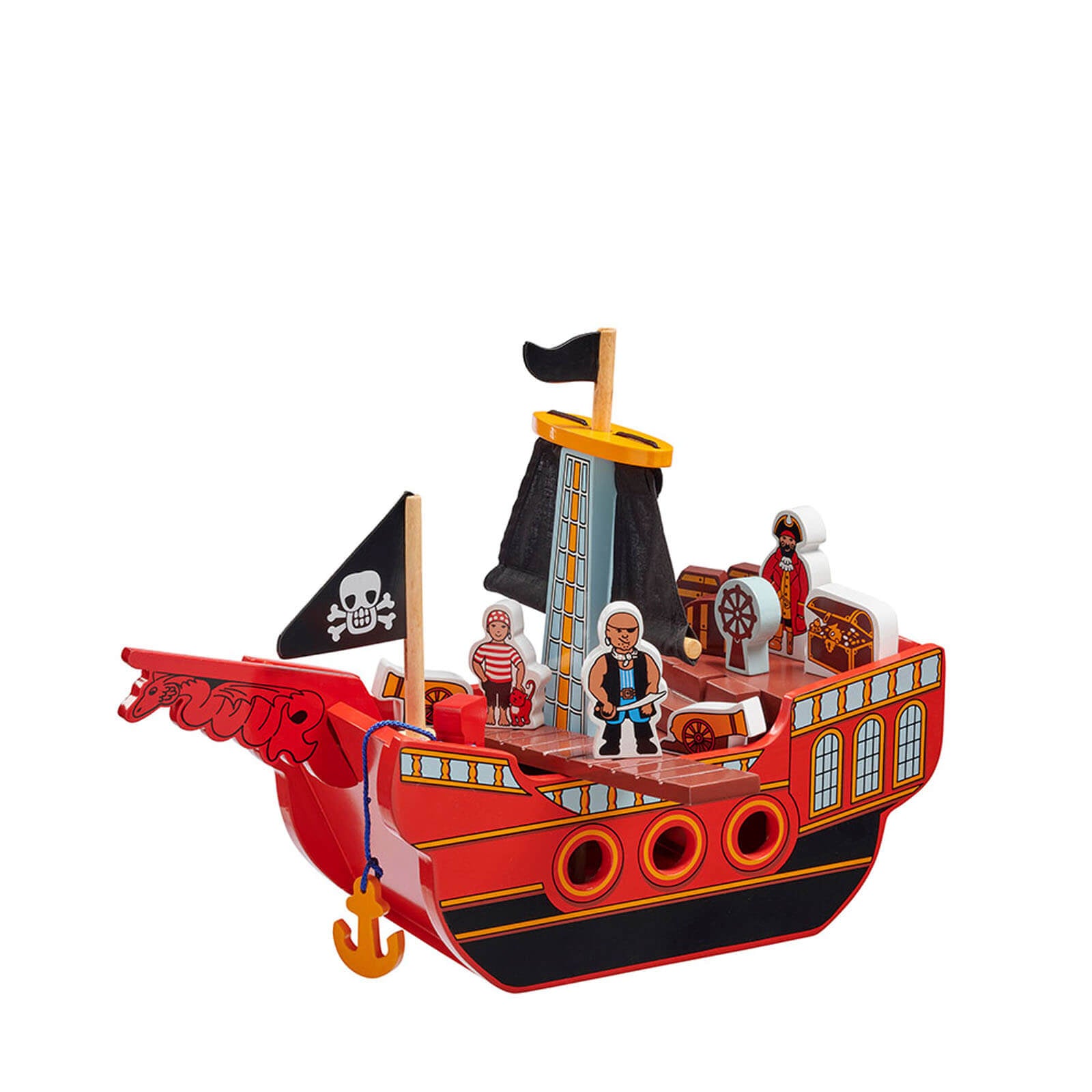 Wooden Pirate Ship and 14 Pieces