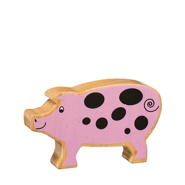 Natural Painted Wood - Pink Pig Figure