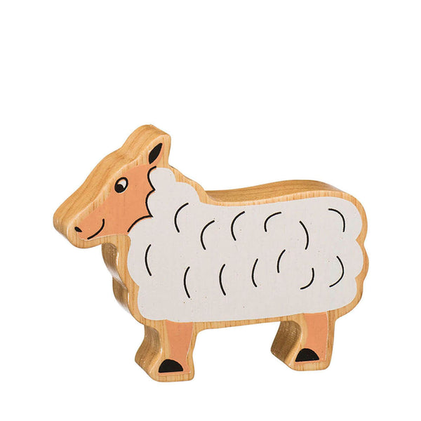 Natural Painted Wood - White Sheep Figure