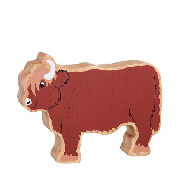Natural Painted Wood - Brown Highland Cow Figure